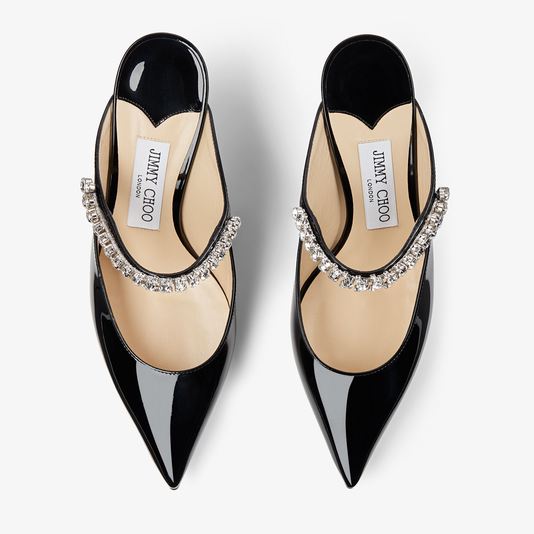 Bing 65 Black Patent Leather Mules with Crystal Strap