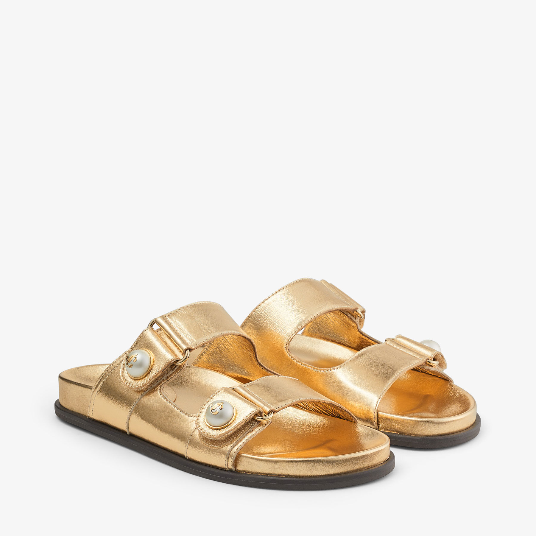 Fayence Sandal Gold Metallic Nappa Leather Sandals with Pearls