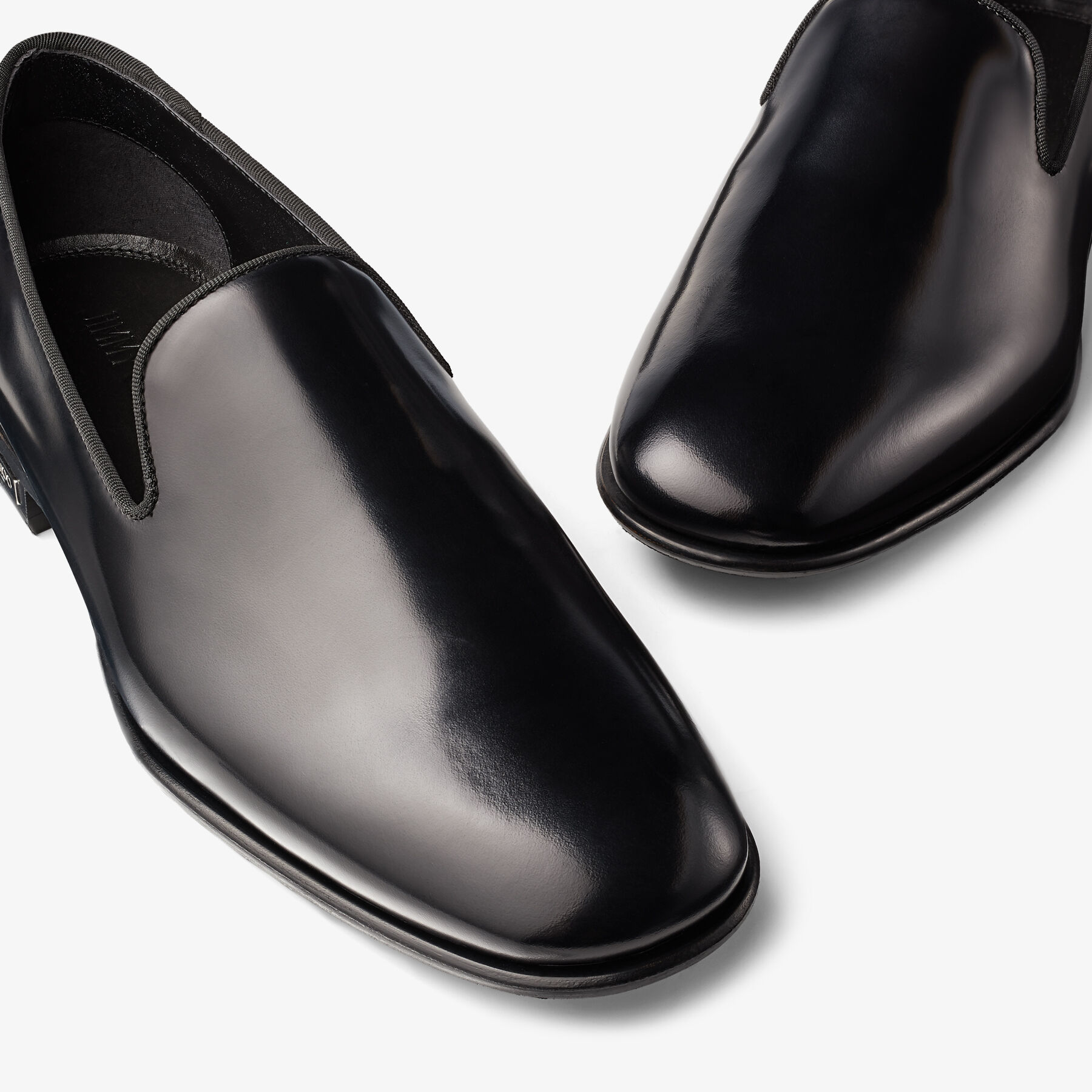 Thame Black Shiny Calf Leather Slipper