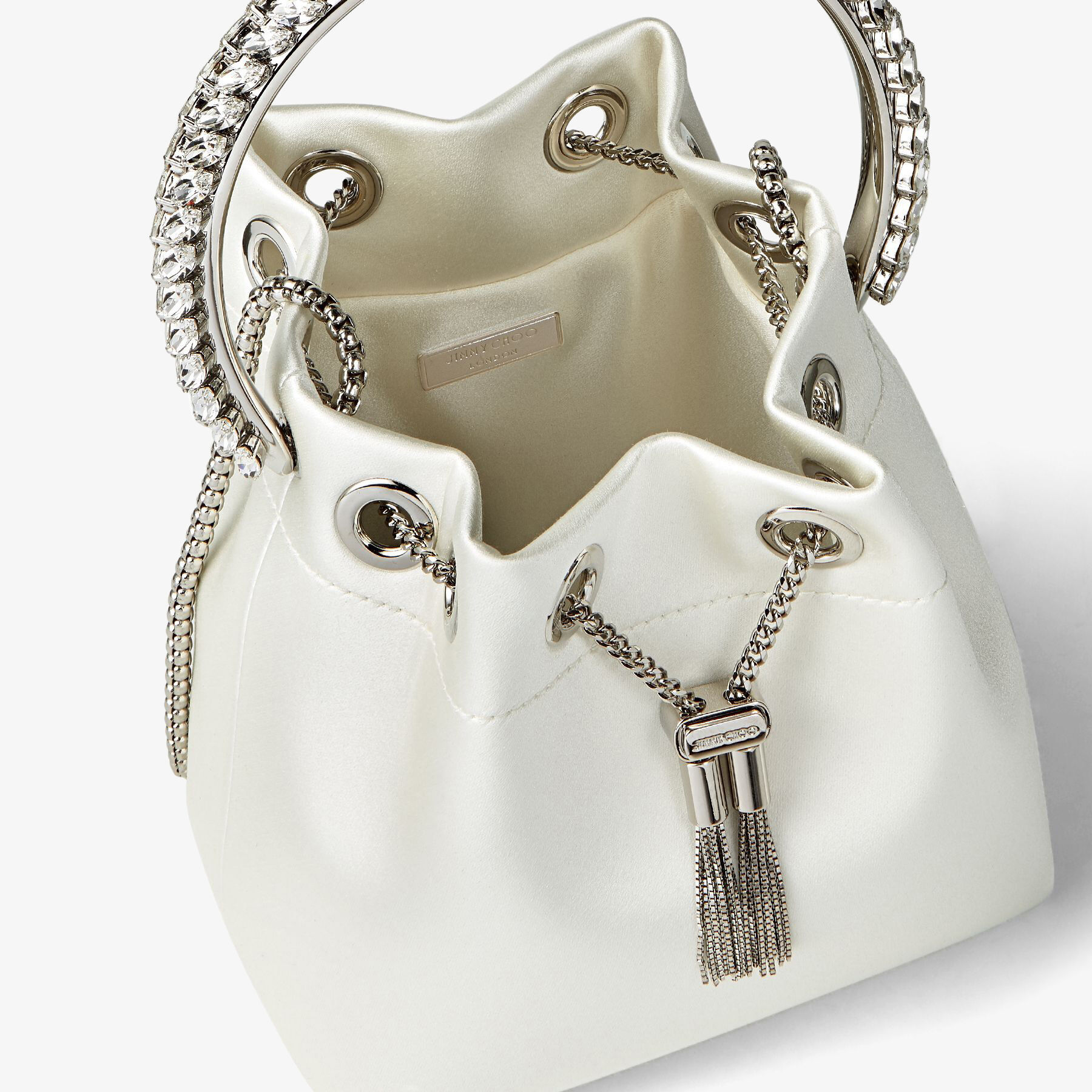 Bon Bon Ivory Satin Bag with Crystal Handle