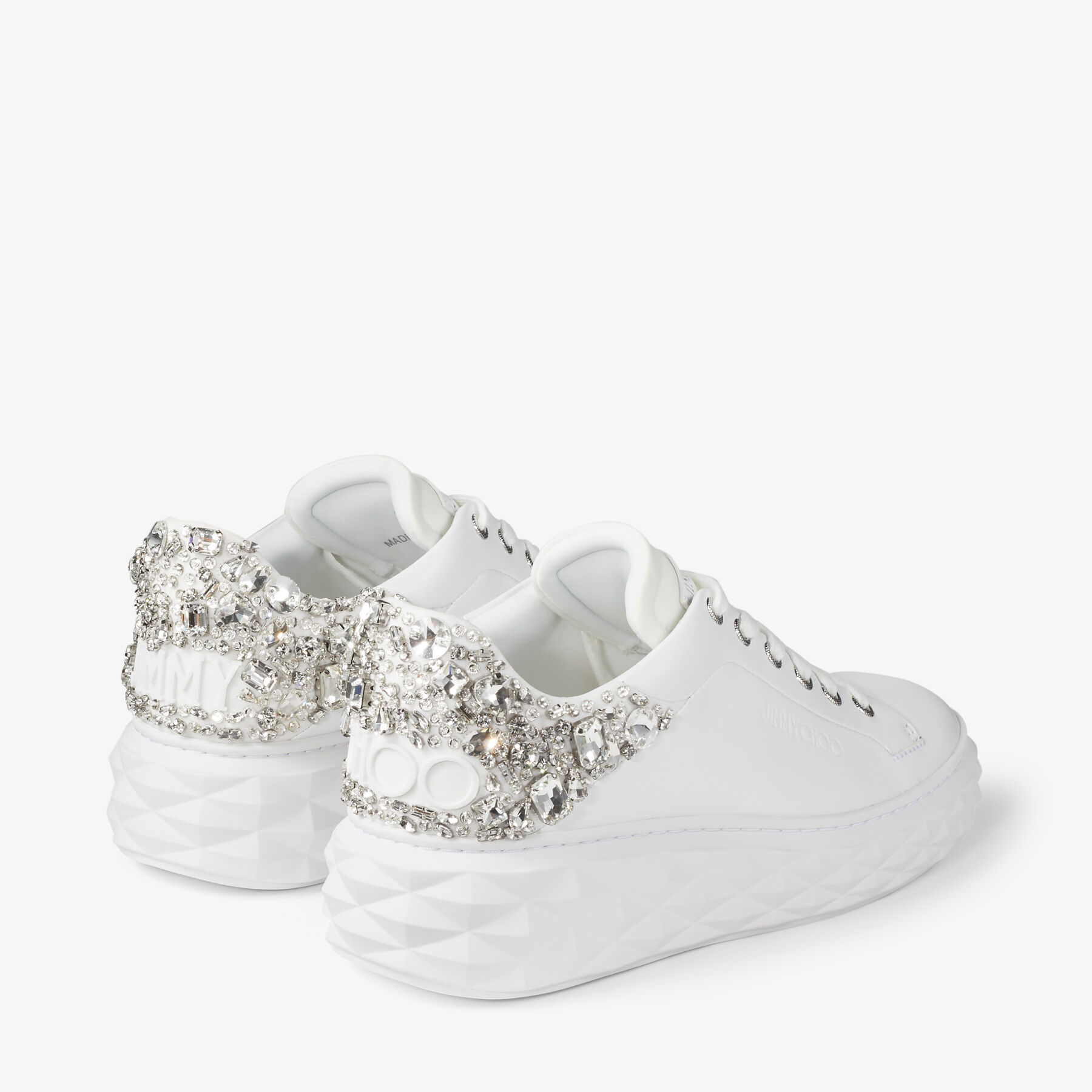 Diamond Maxi F II White and Silver Nappa Leather Trainers with Crystals