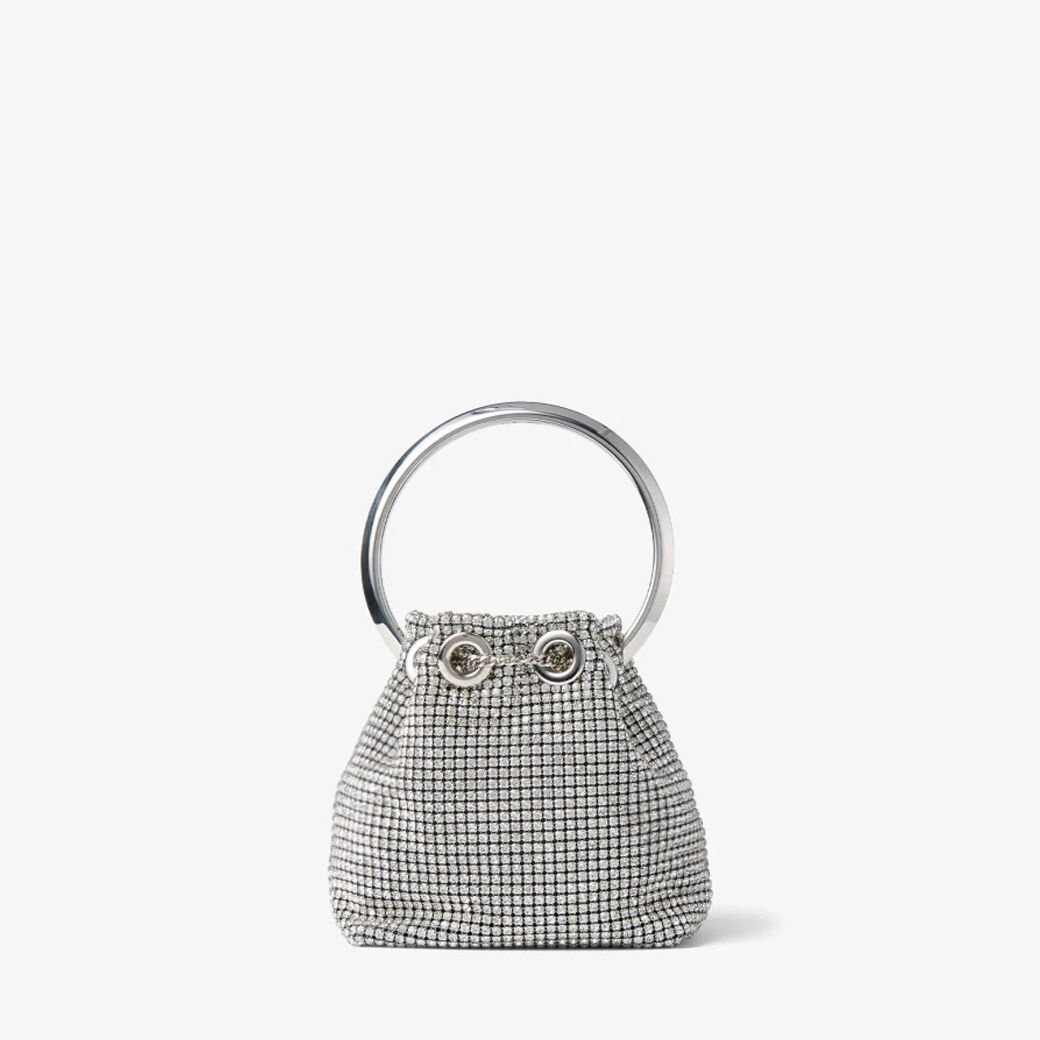 Micro Bon Bon Silver Crystal Mesh Bag with Metal Handle