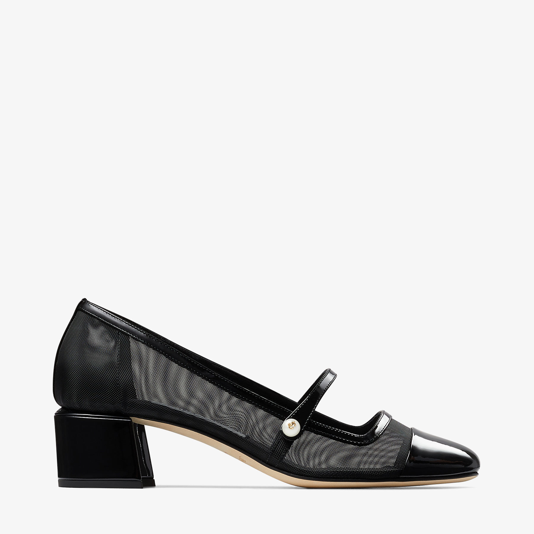 Elisa 45 Black Patent and Mesh Pumps