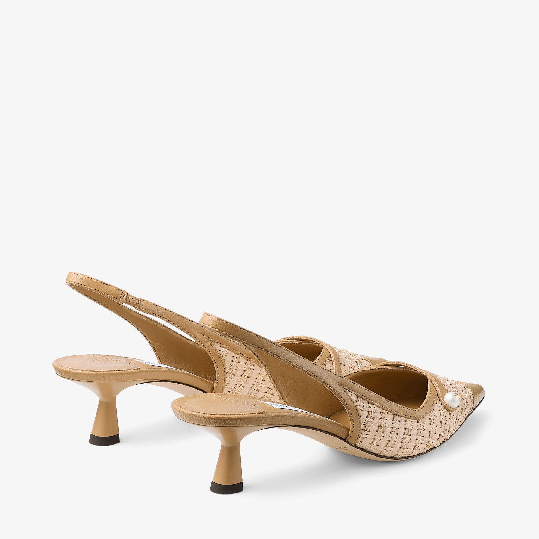 Amita 45 Cappuccino Leather and Raffia Slingback Pumps