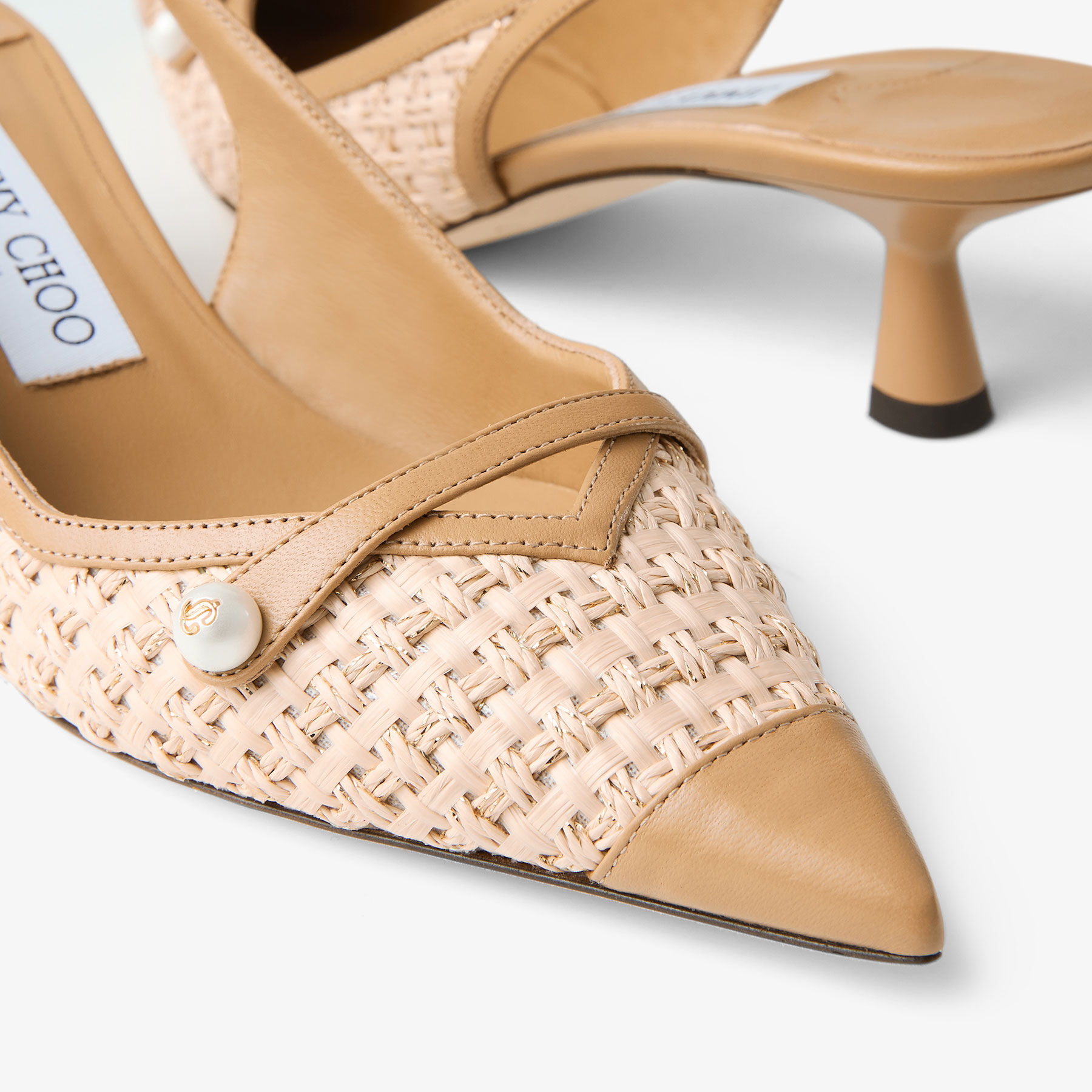 Amita 45 Cappuccino Leather and Raffia Slingback Pumps
