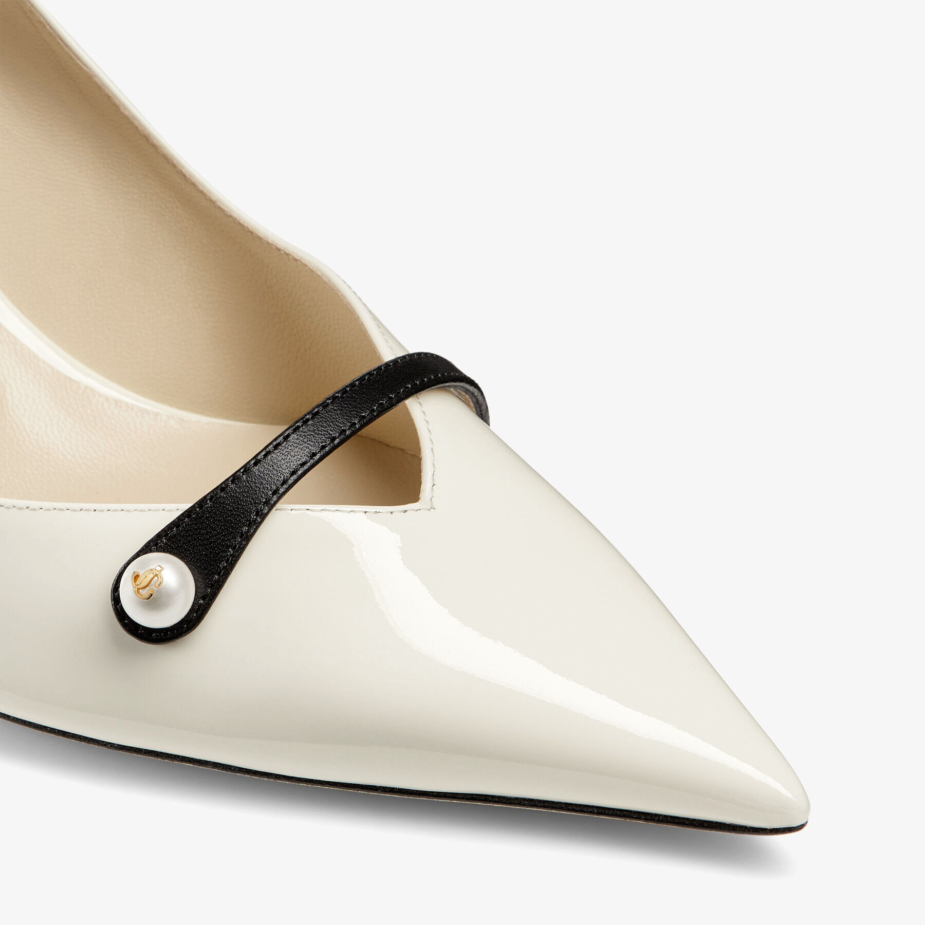 Rosalia 65 Latte Patent Pointed Pumps with Pearl Detail