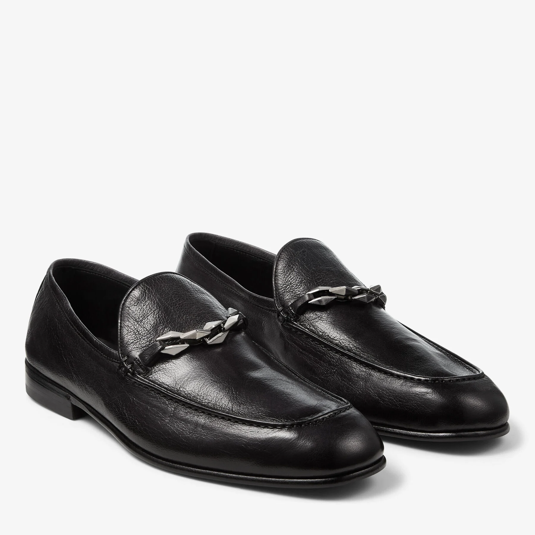 Marti Reverse Black Buffalo Leather Loafers with Chain Embellishment