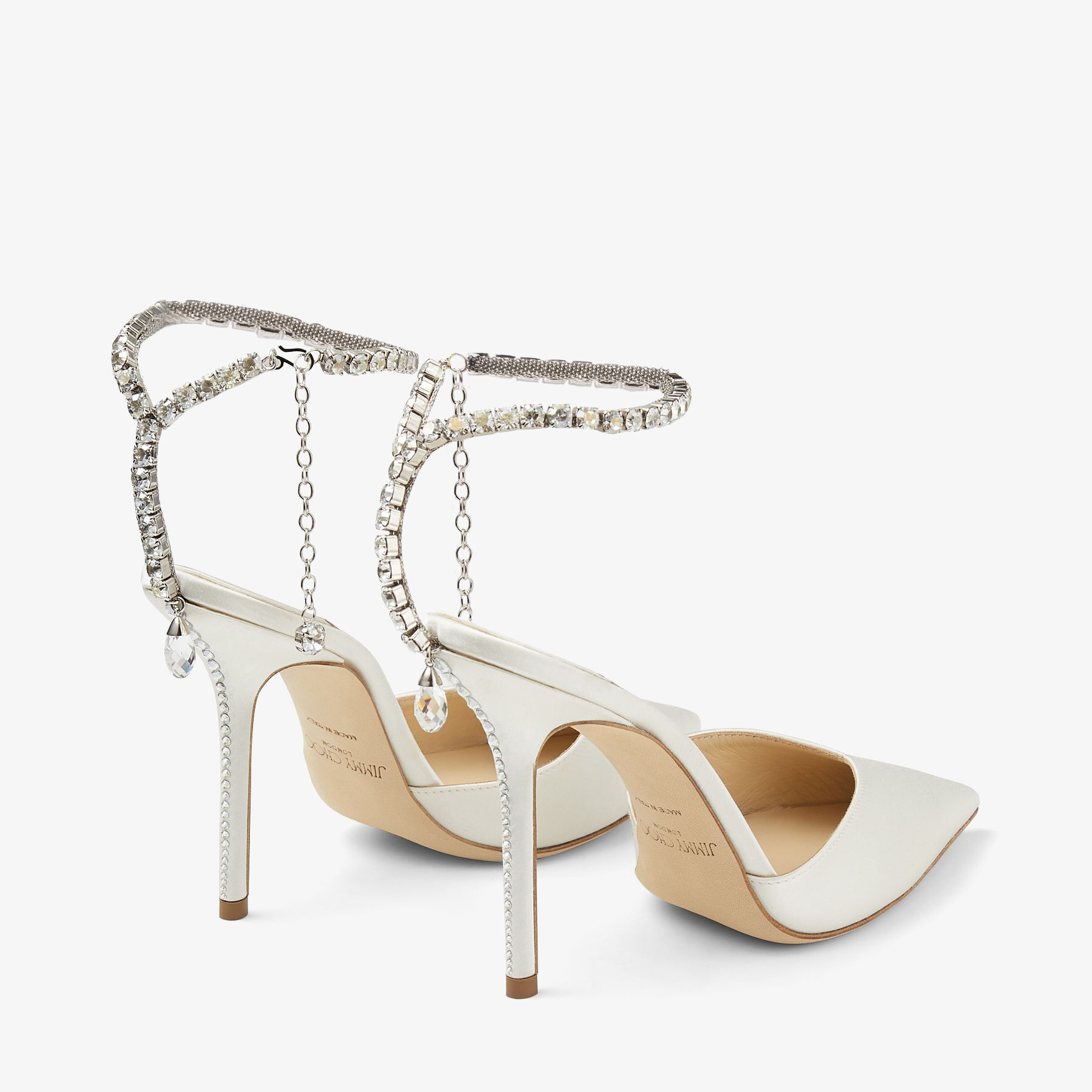Saeda 100 Ivory Satin Pumps with Crystal Embellishment