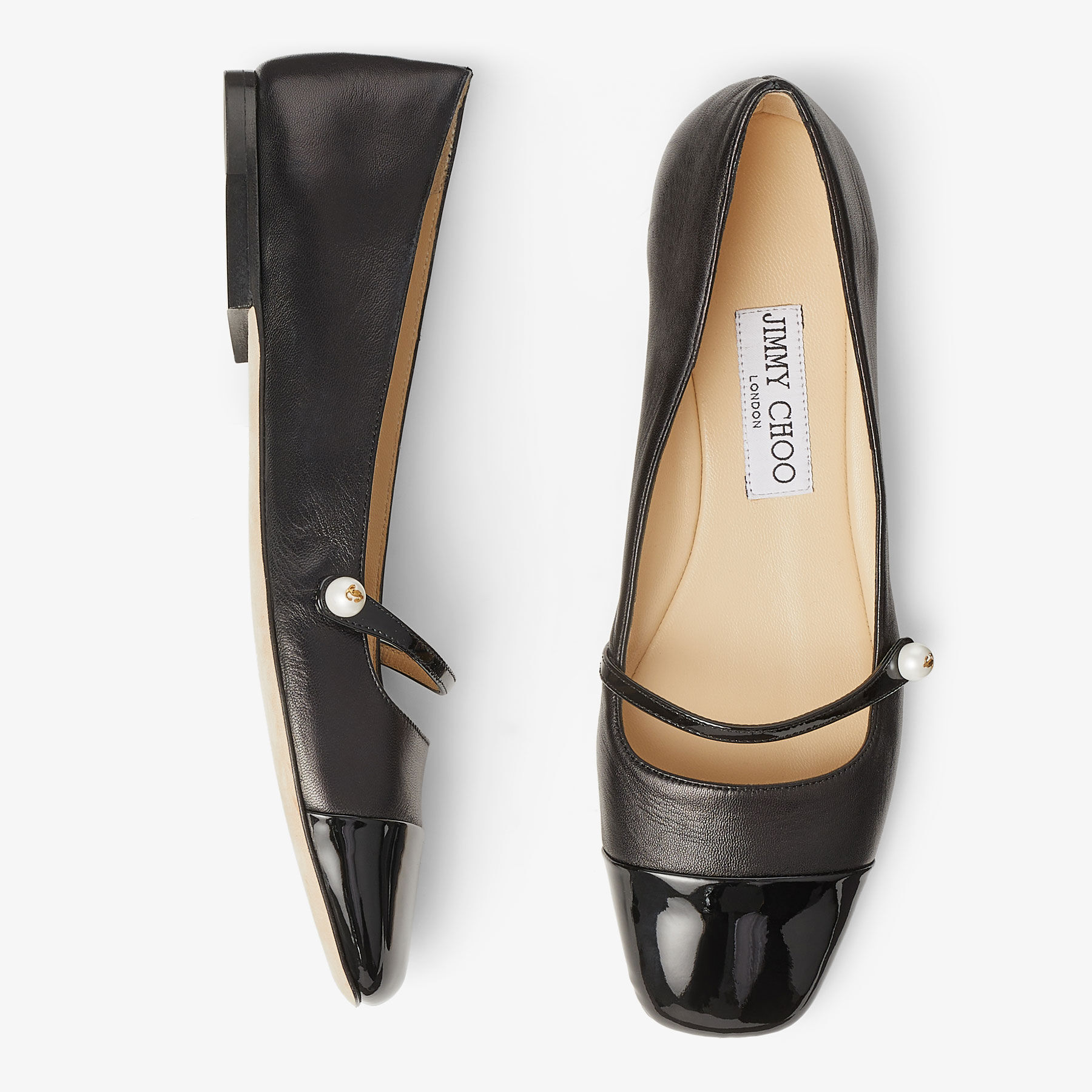 Elisa Flat Black Nappa and Patent Leather Flats