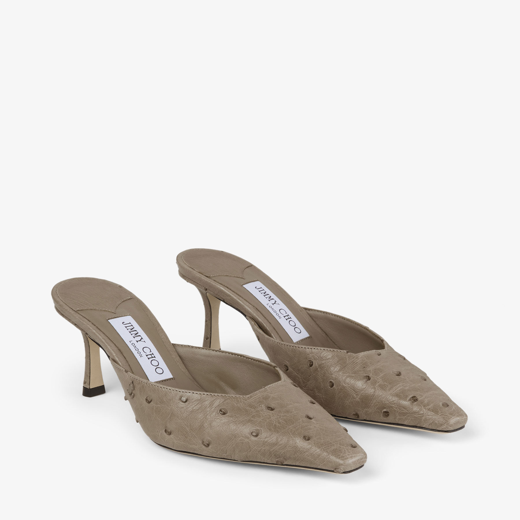 Vivi 65 Taupe Ostrich Leather Mules