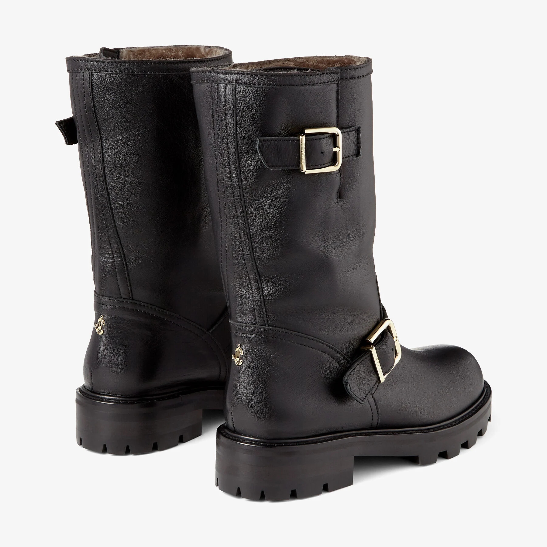Biker II Shearling Black Smooth Leather Biker Boots with Shearling Lining