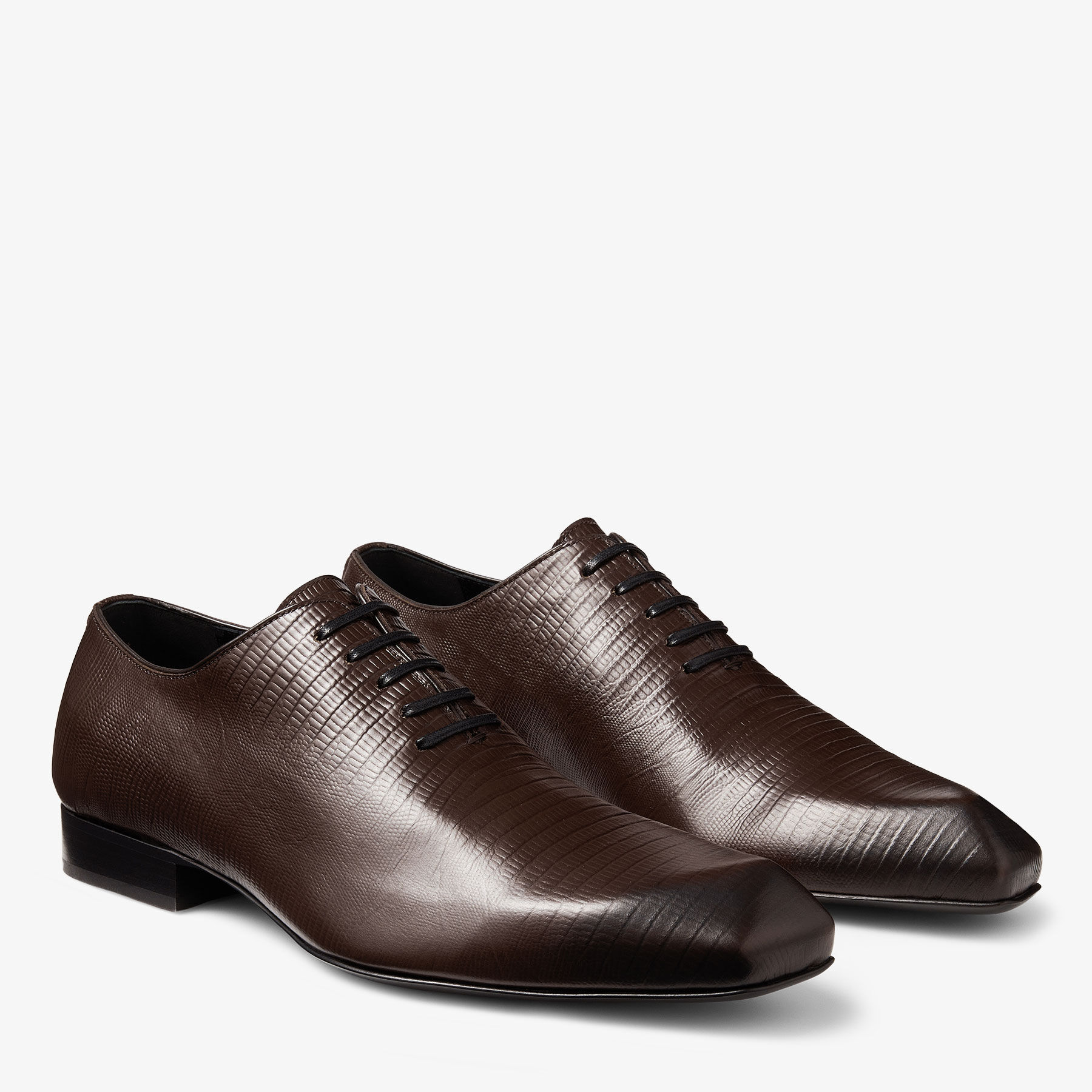 Prism Lace Up Coffee Lizard Printed Leather Lace-Up Shoes