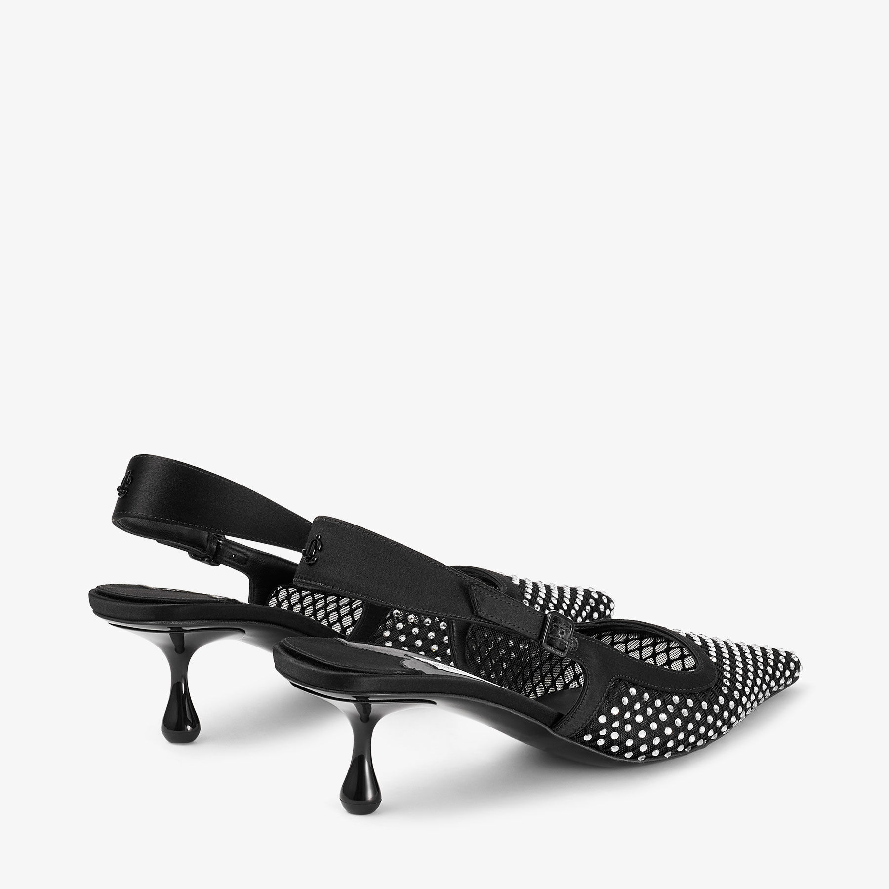 Amel 50 Black Crystal Mesh & Satin Pumps