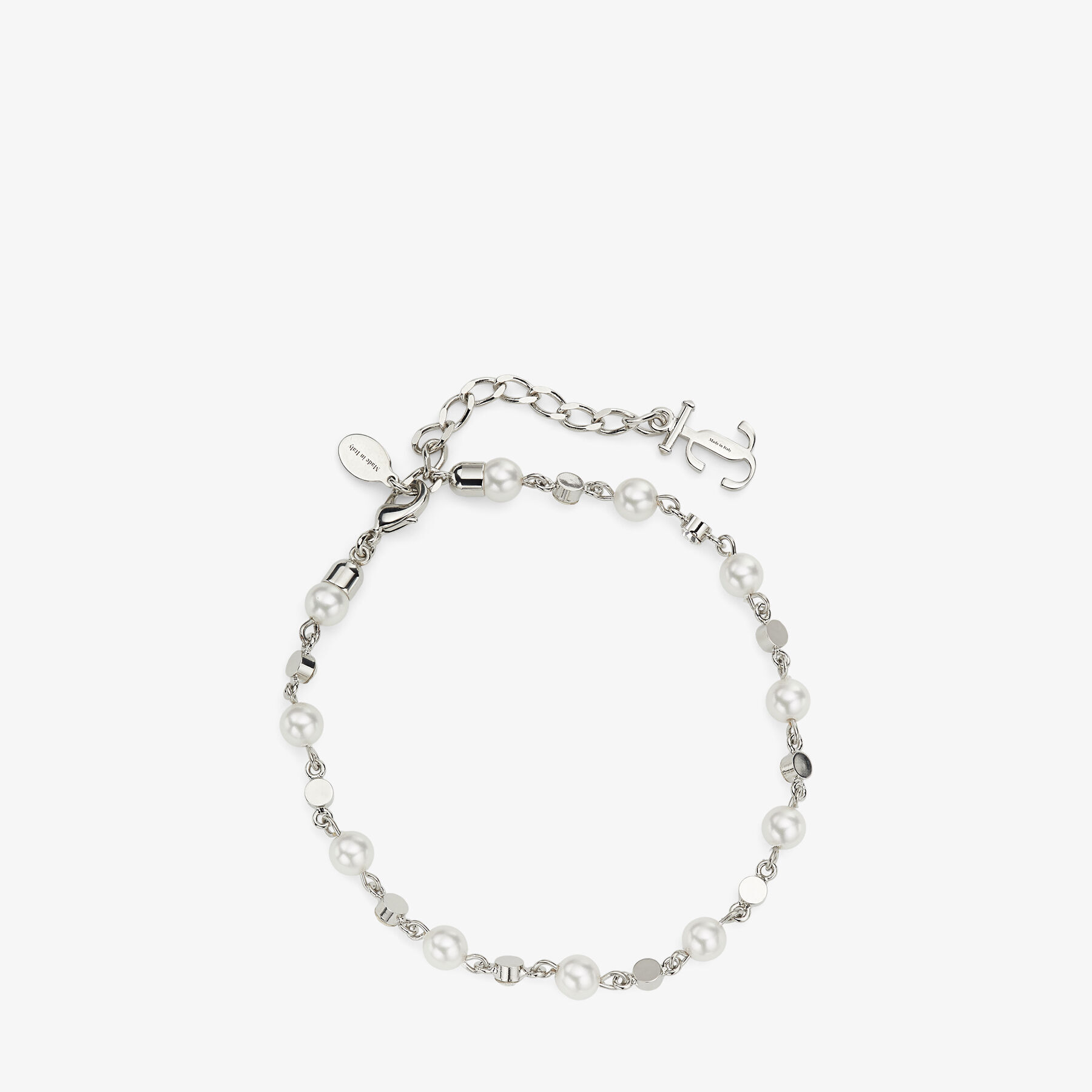 Pearl Crystal Anklet Silver-Finish Metal Anklet with Pearl, Crystal and JC Monogram Charms
