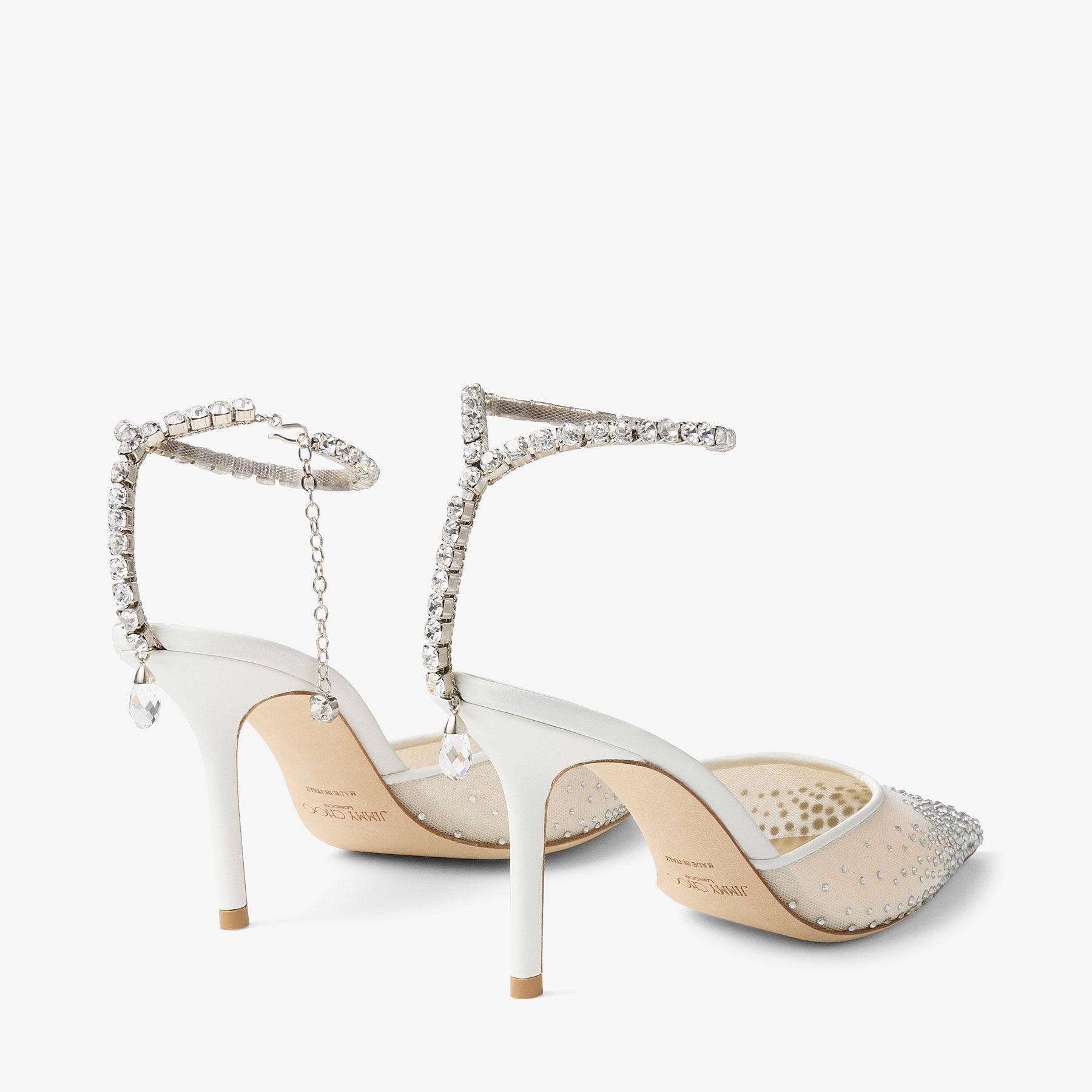 Saeda 85 White Crystal Mesh Pumps