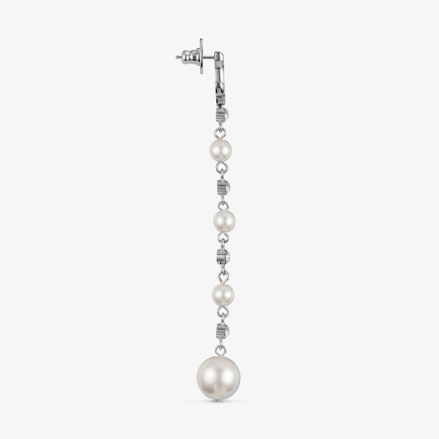 Pearl Drop Earring Silver-Finish Metal Pearl Drop Earrings with Crystals