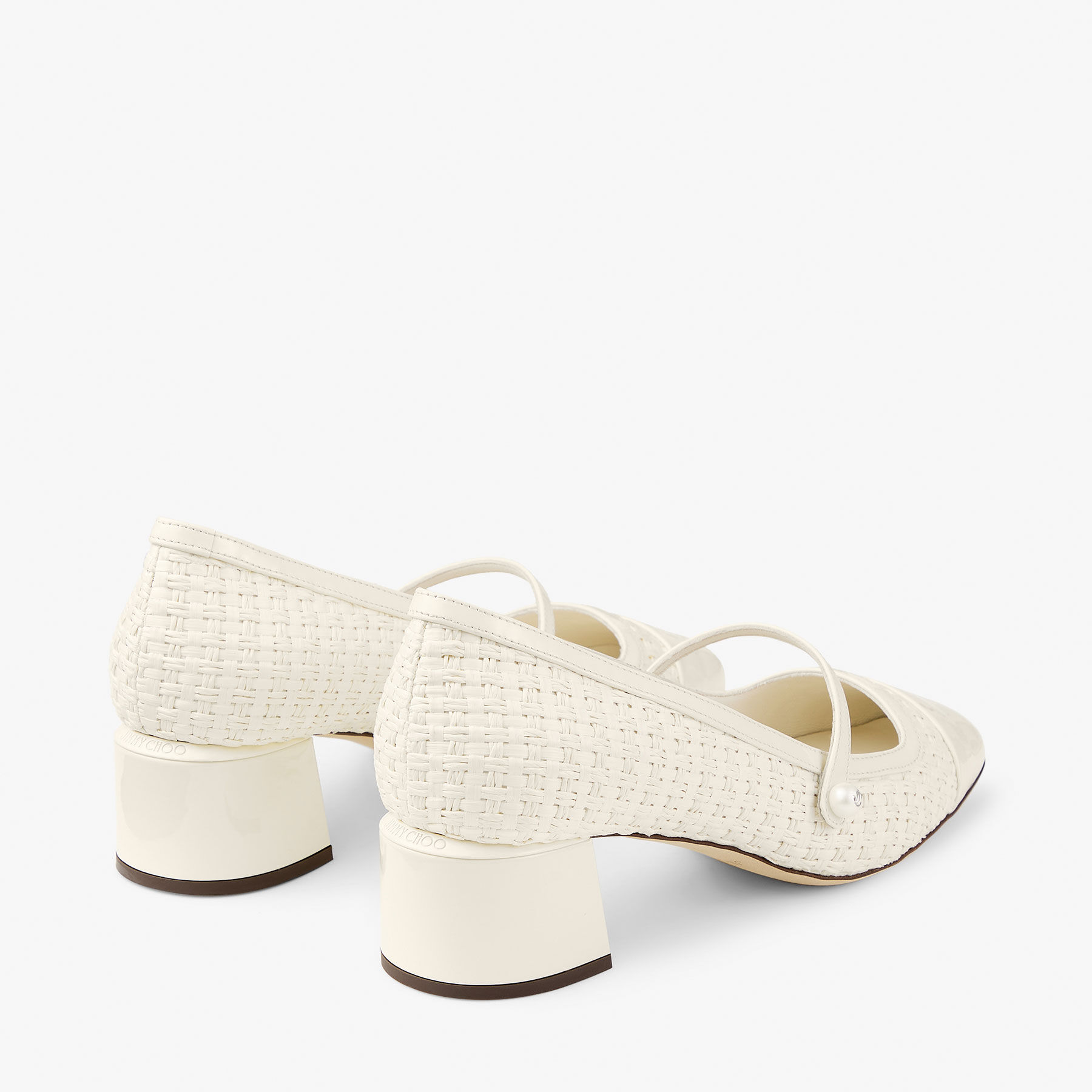 Elisa 45 Latte Patent Leather and Raffia Pumps