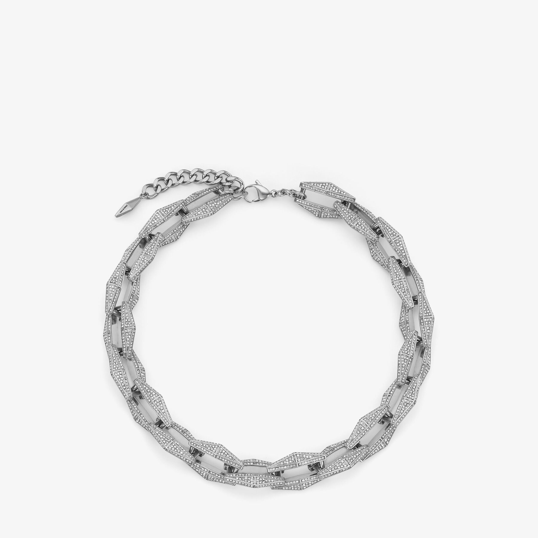 Diamond Chain Necklace Silver-Finish Chain Necklace with Pave Crystals