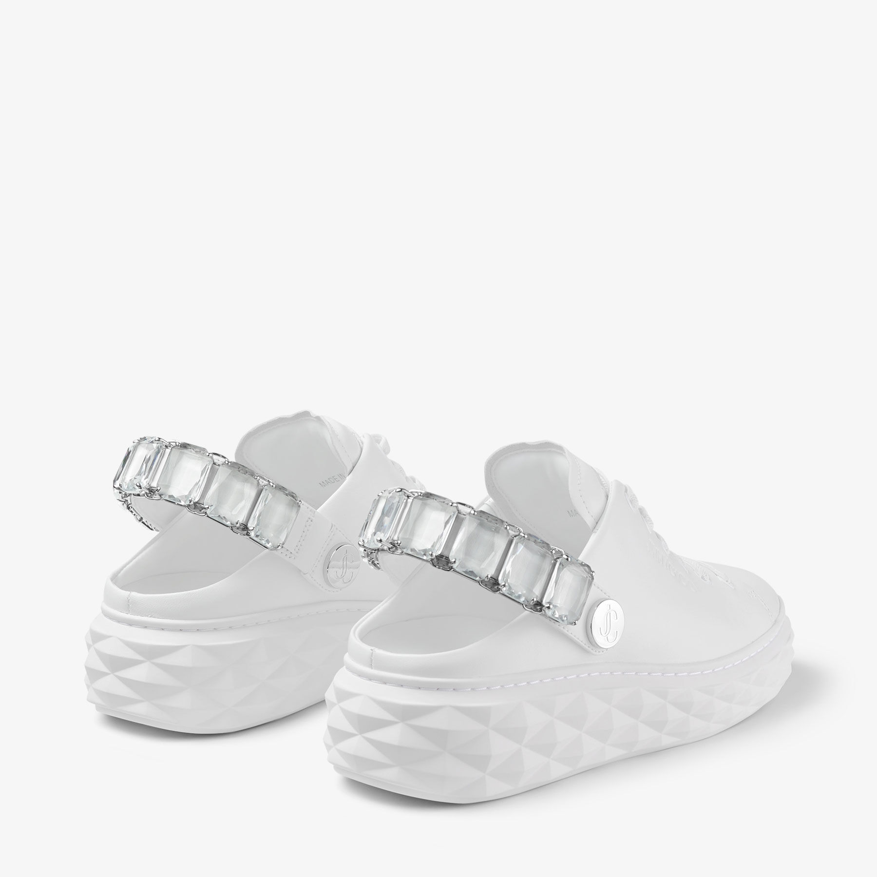 Diamond Sling White Nappa Leather Slipper Trainers with Crystal Strap