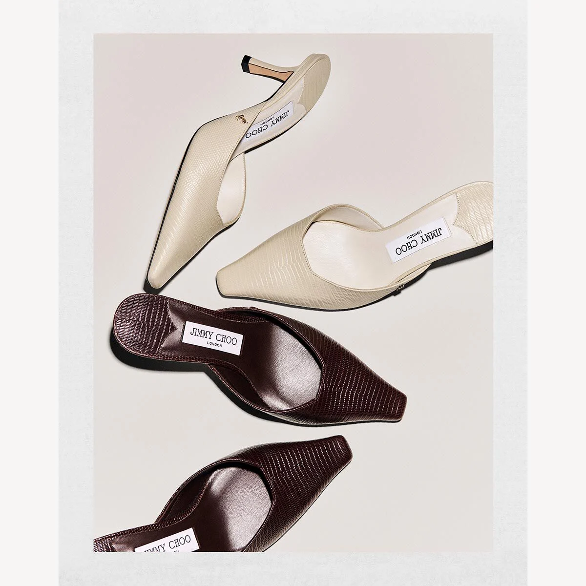 Vivi 65 Coffee Lizard Printed Leather Mules