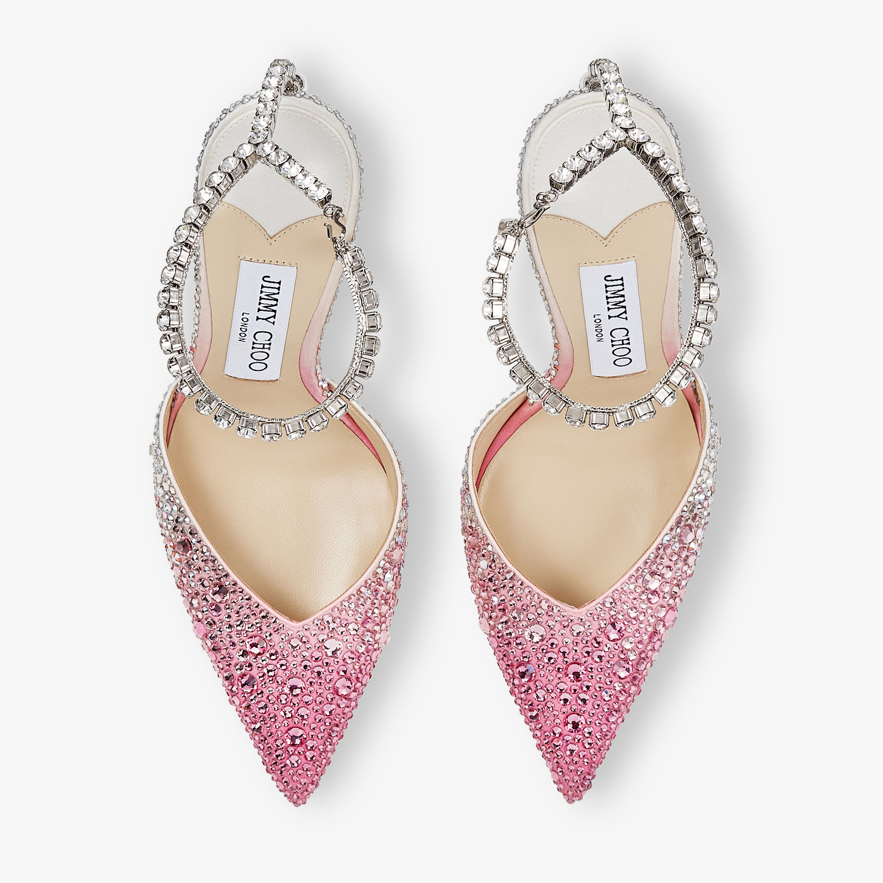 Saeda 100 Candy Pink Satin Pumps with Crystals