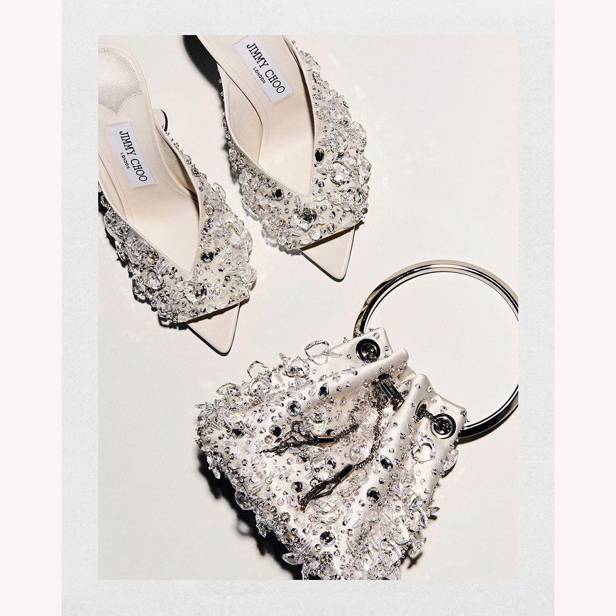 Bon Bon Latte Satin Crystal Heart Bag