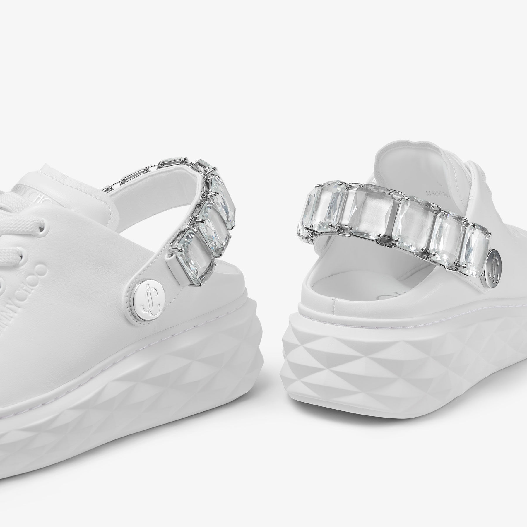 Diamond Sling White Nappa Leather Slipper Trainers with Crystal Strap
