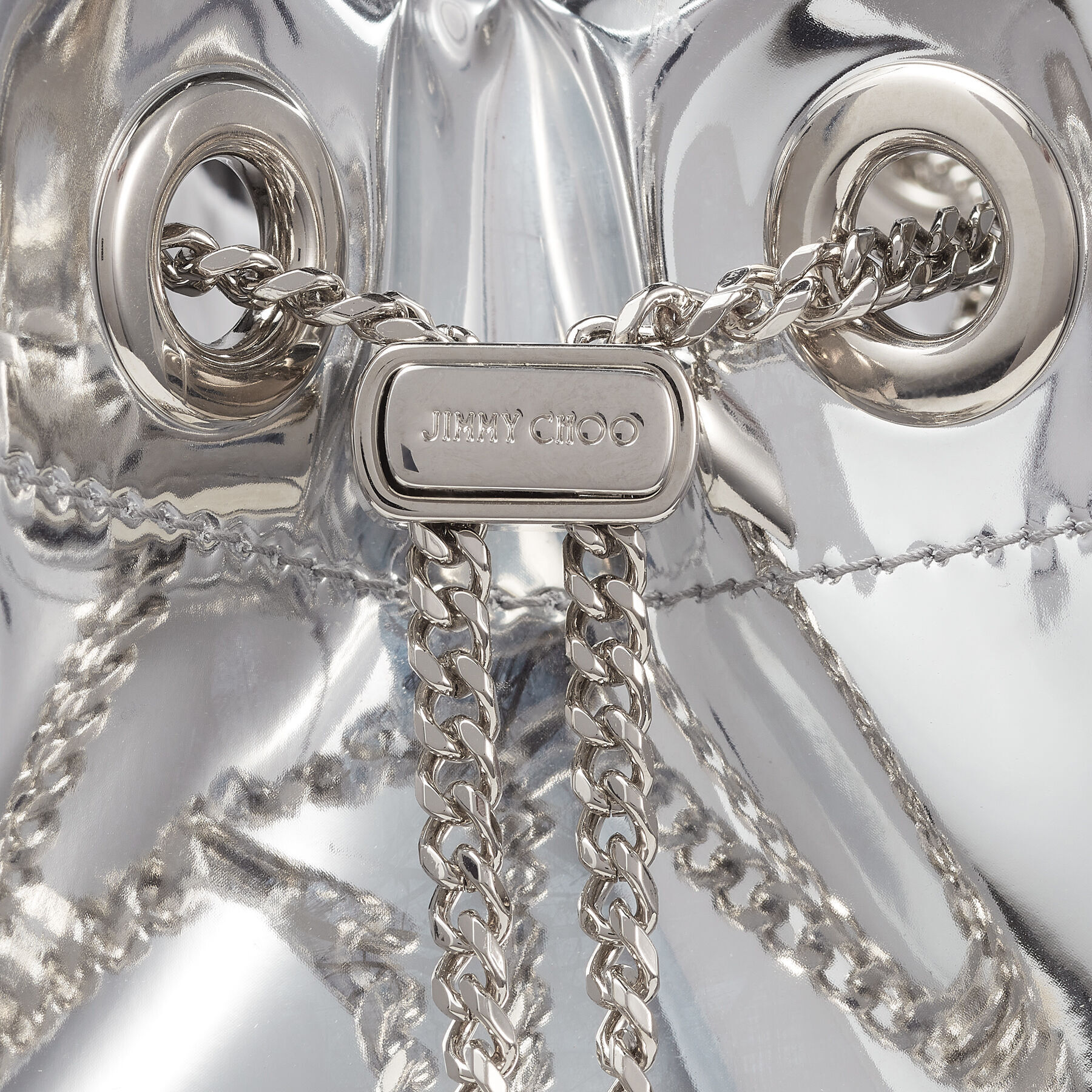 Bon Bon Silver Mirror Fabric Mini Bag with Metal Handle