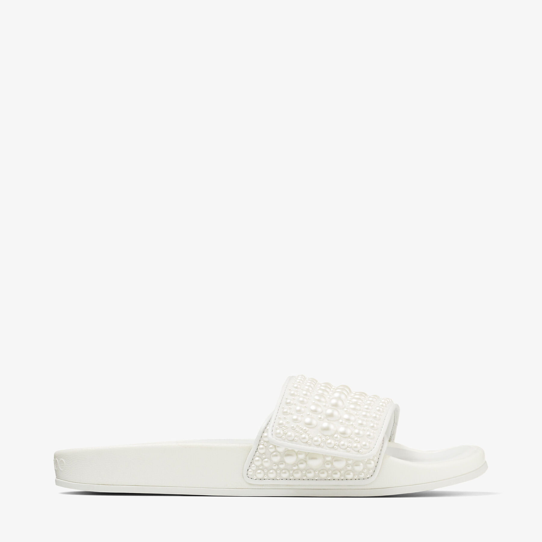 Fitz F White Canvas and Leather Slides with Pearls