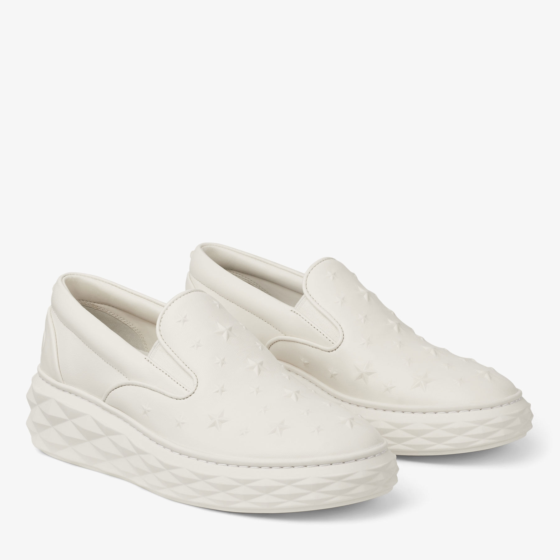 Diamond Slip On M Latte Embossed Leather Slip On Trainers