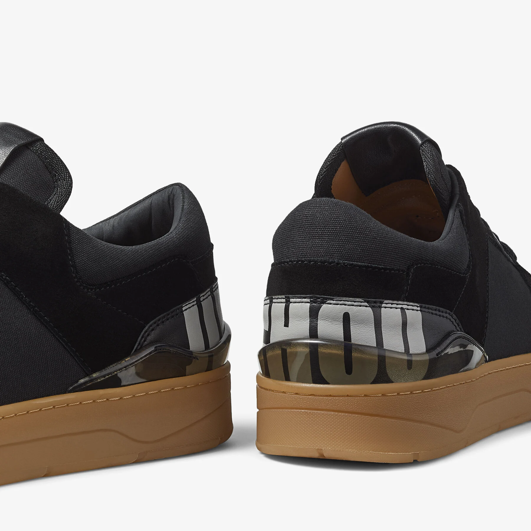 Florent M Black Crosta and Canvas Trainers with Choo Lettering