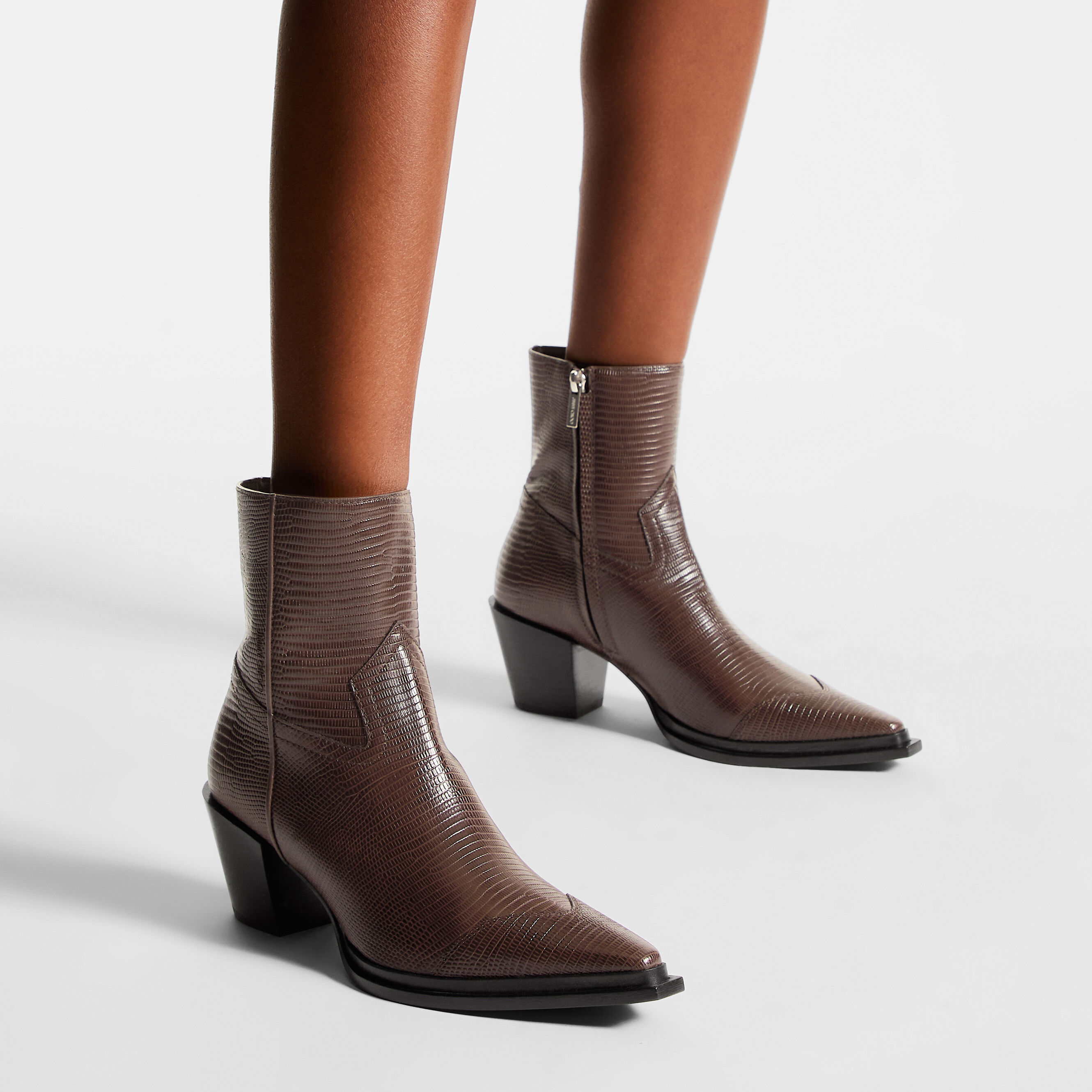 Cece Ankle Boot 60 Coffee Lizard Printed Leather Ankle Boots