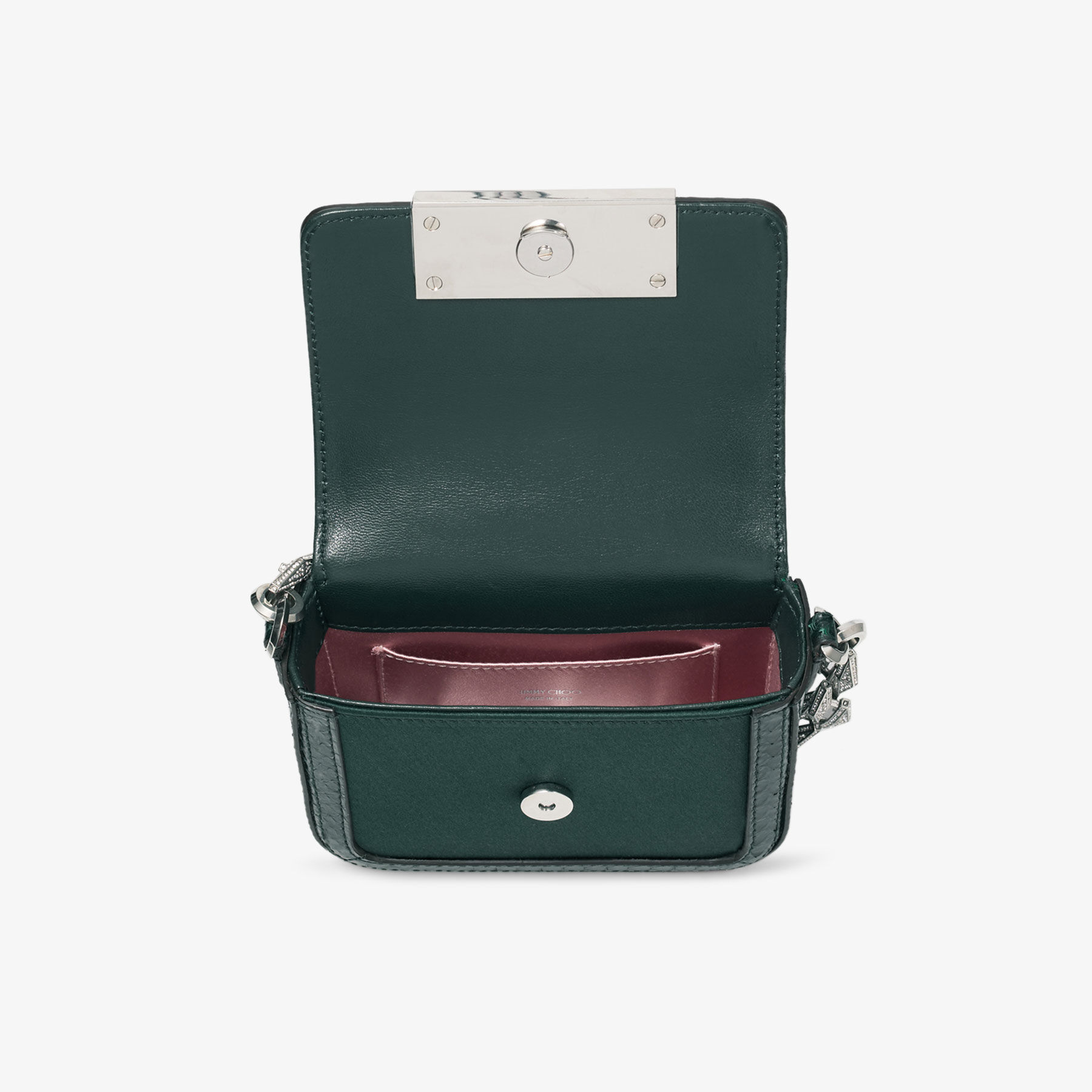 Mini Diamond Top Handle Dark Green Satin Mini Bag