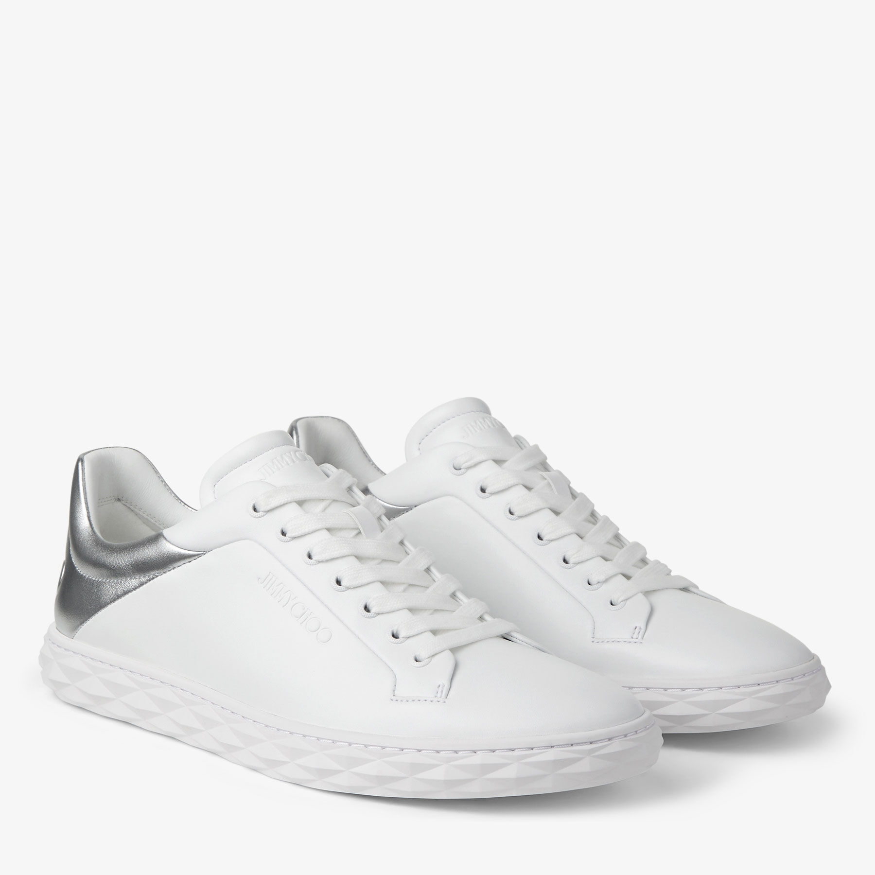 Diamond Light M II White Leather and- Silver Metallic Nappa Low-Top Trainers