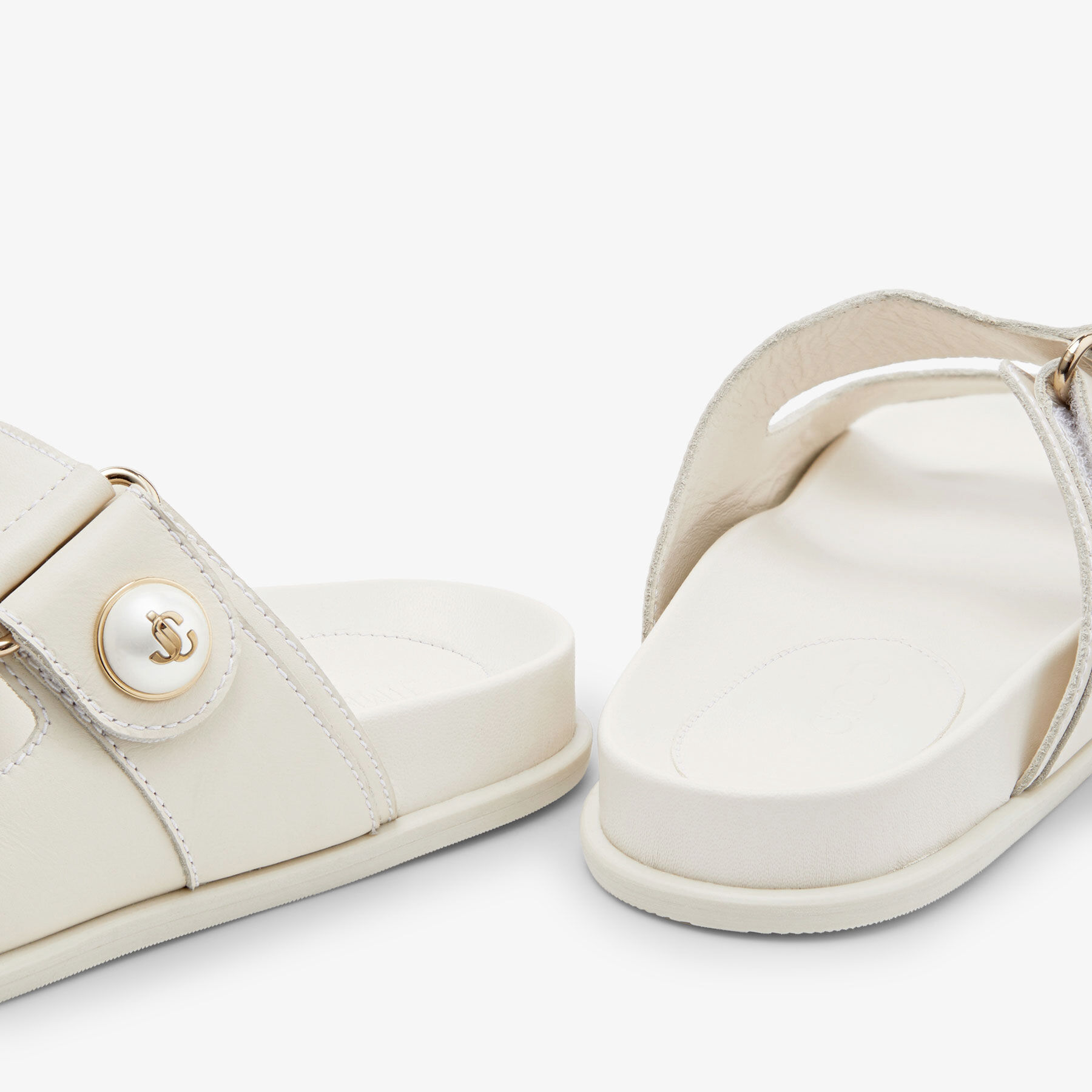 Fayence Sandal Latte Leather Flat Sandals with Pearl Embellishment