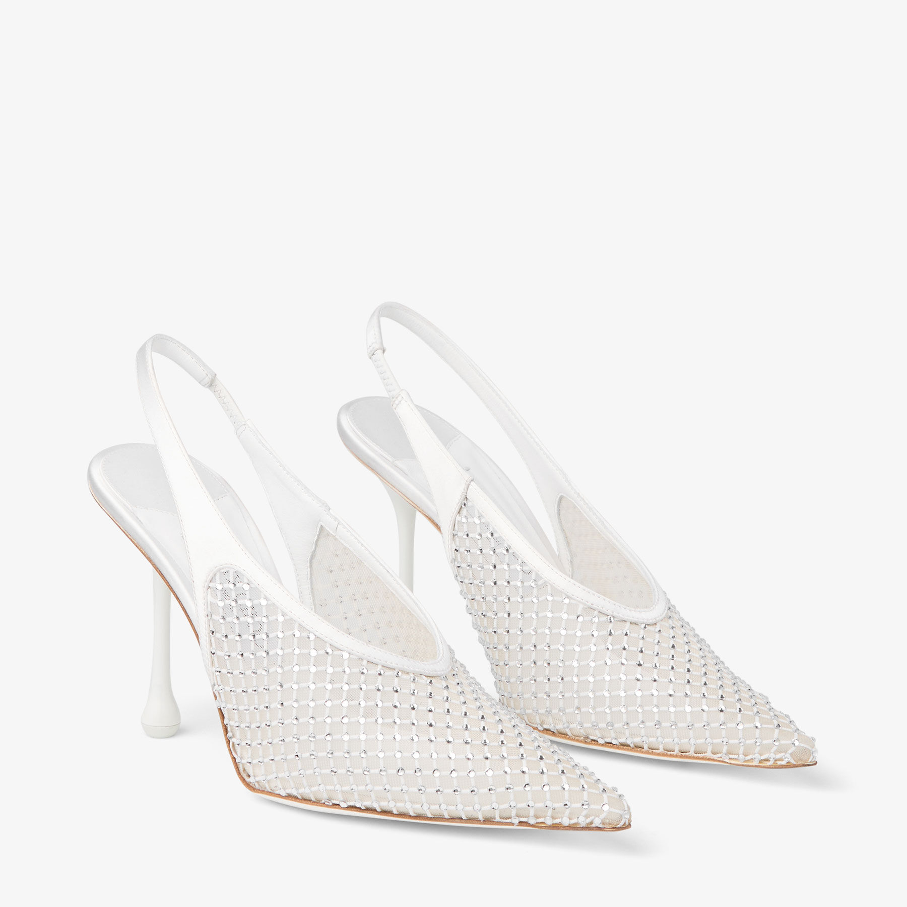 Isa 95 White Crystal Mesh Satin Pumps
