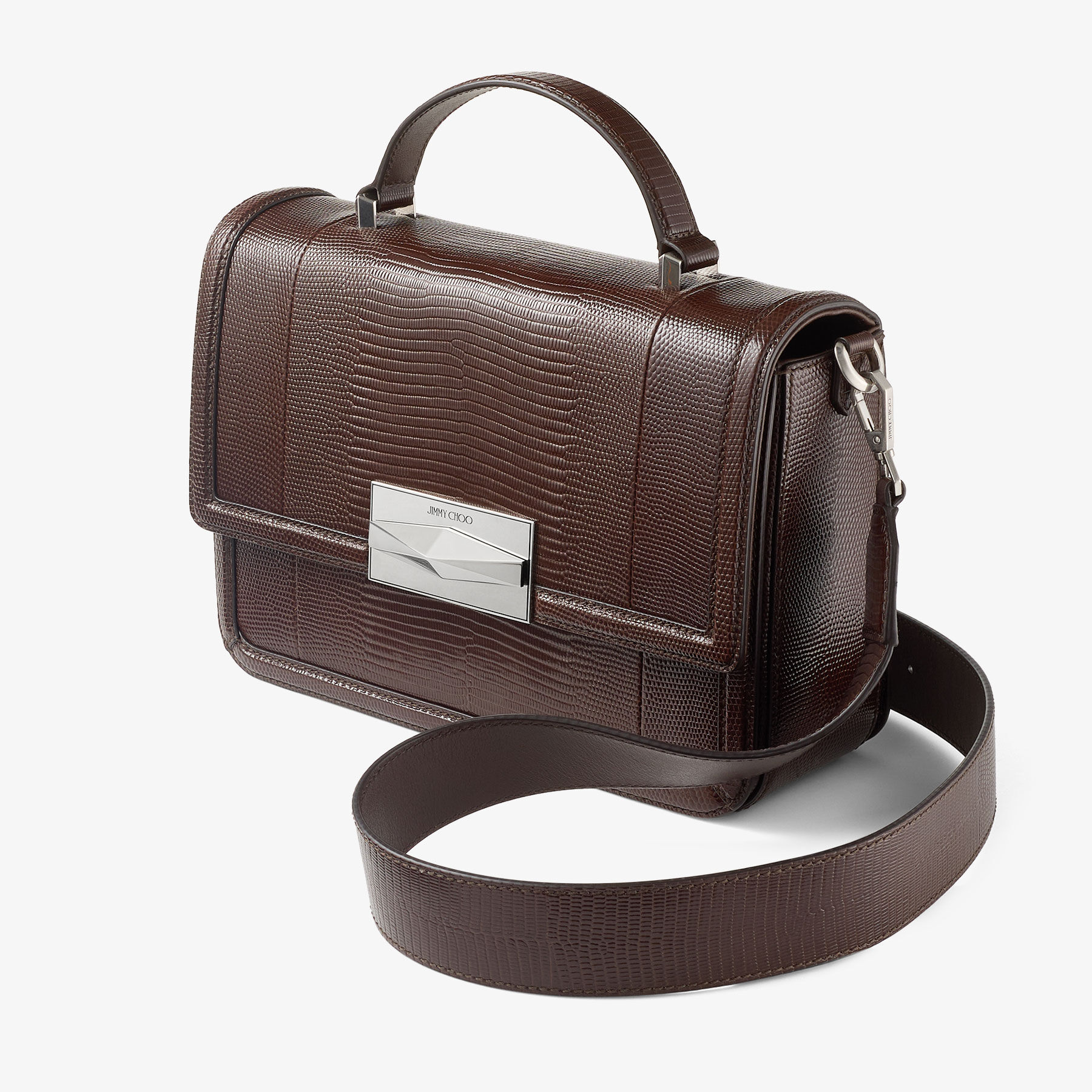 Diamond Top Handle Coffee Lizard Printed Leather Bag