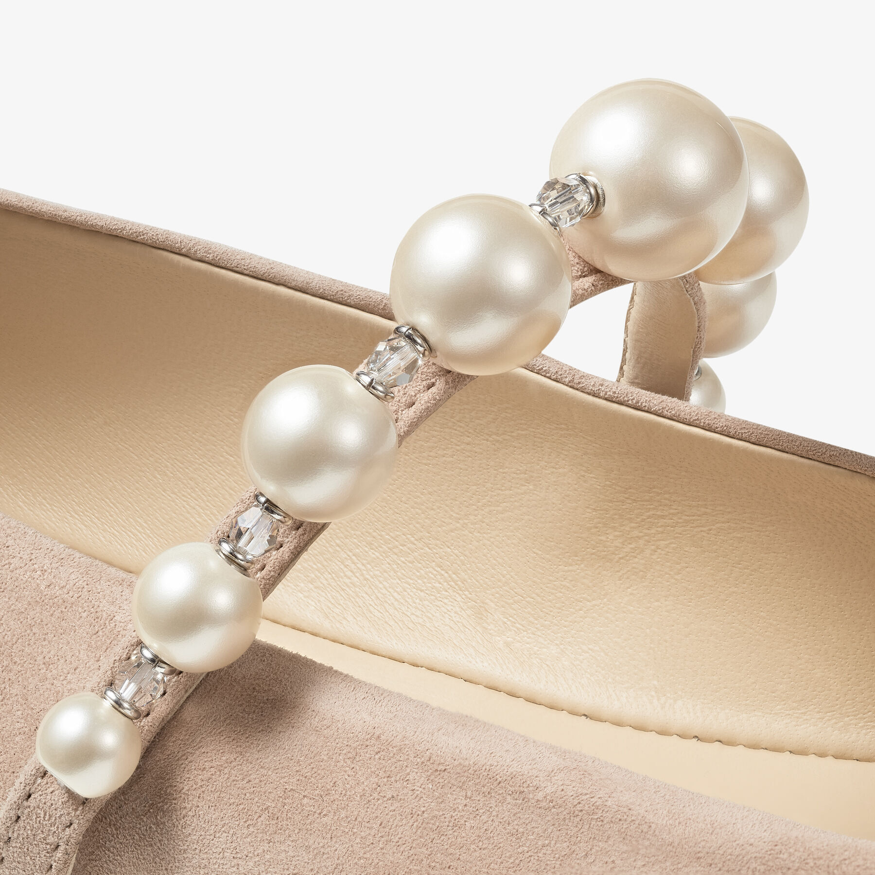 Ade Flat Ballet Pink Suede Flats with Pearl Embellishment