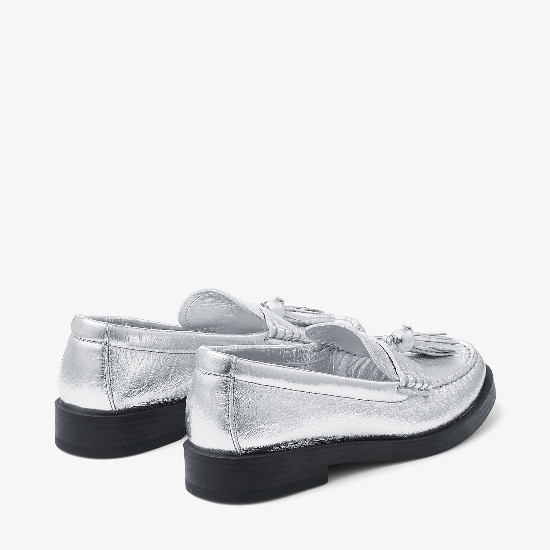 Addie Pearl Silver Metallic Leather Loafers