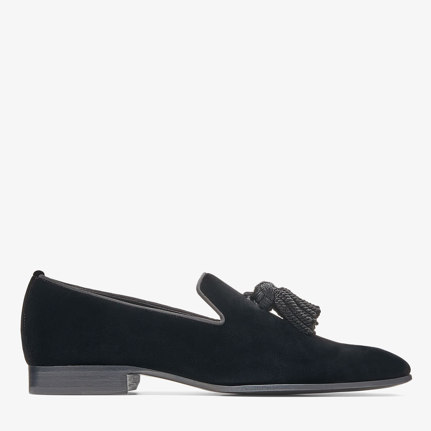 Foxley M Black Velvet Slip-On Shoes with Tassel