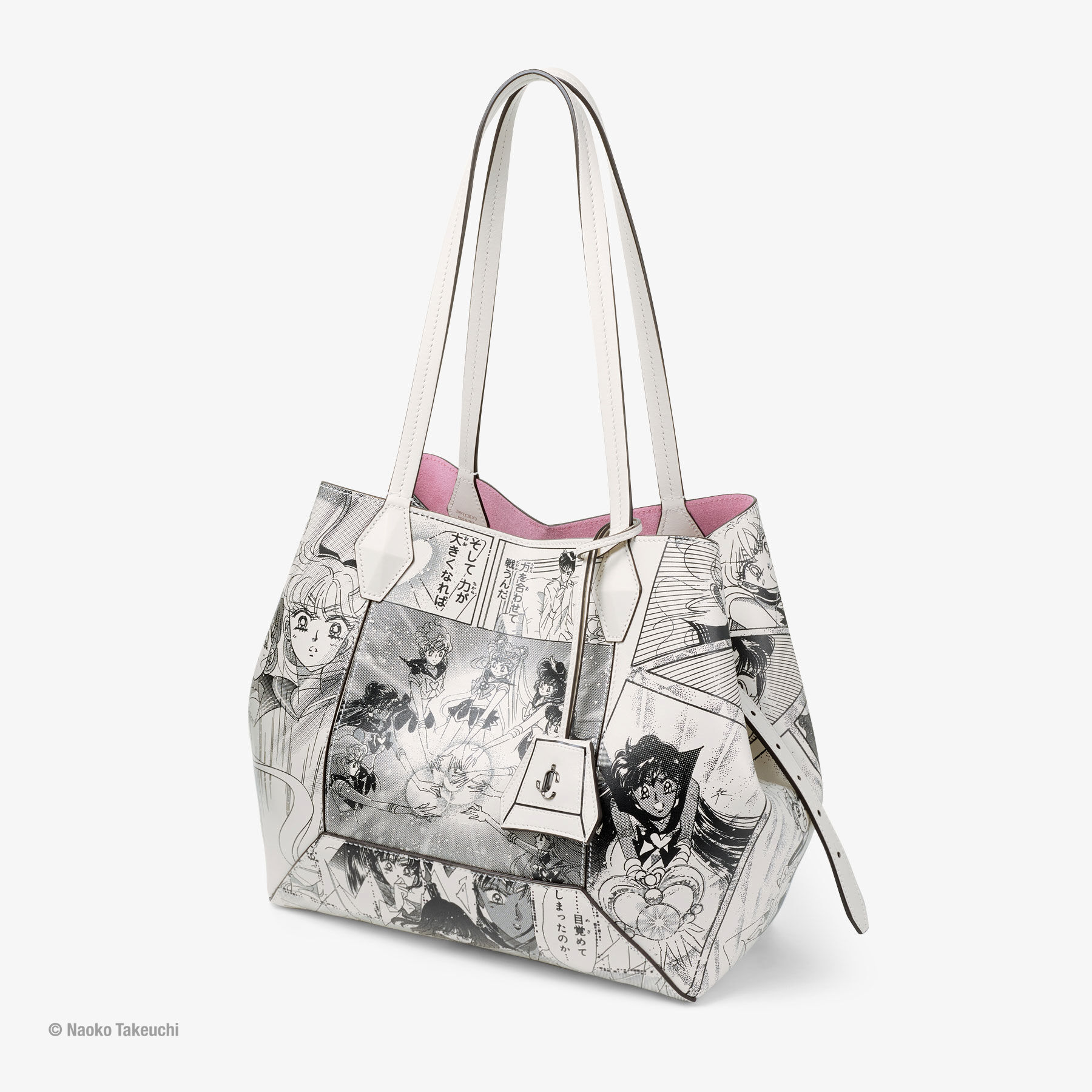 Sailor Guardians Diamond Tote/M White Manga Print Leather Tote Bag