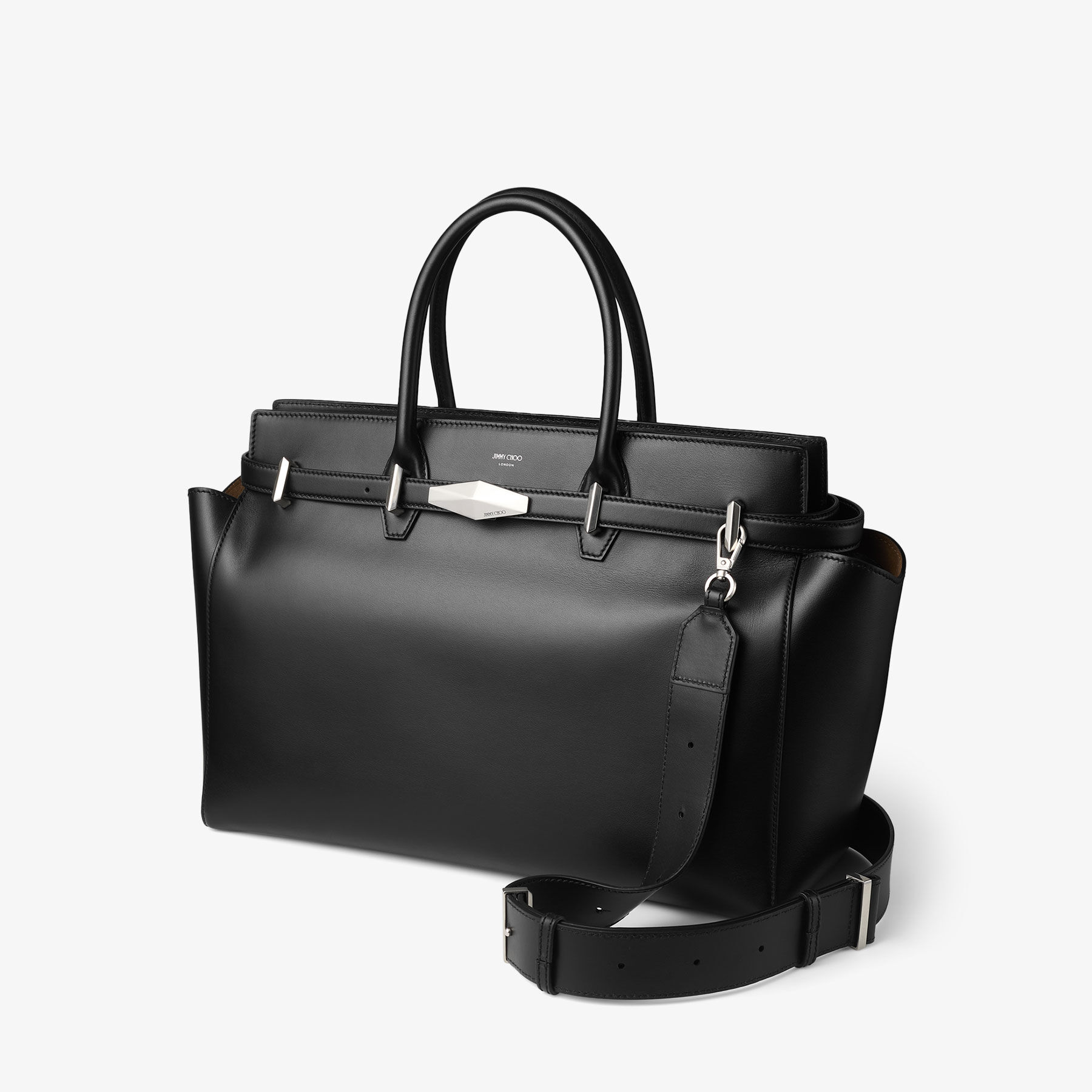 Diamond Belted Top Handle M Black Leather Top Handle Bag