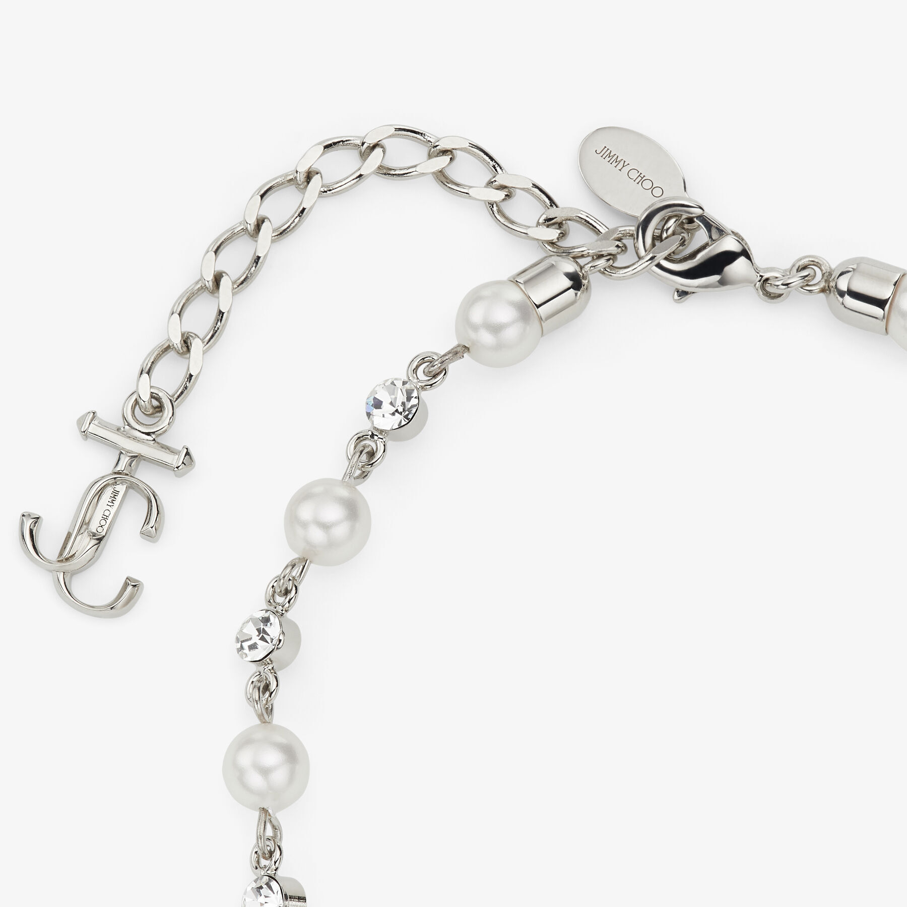 Pearl Crystal Anklet Silver-Finish Metal Anklet with Pearl, Crystal and JC Monogram Charms