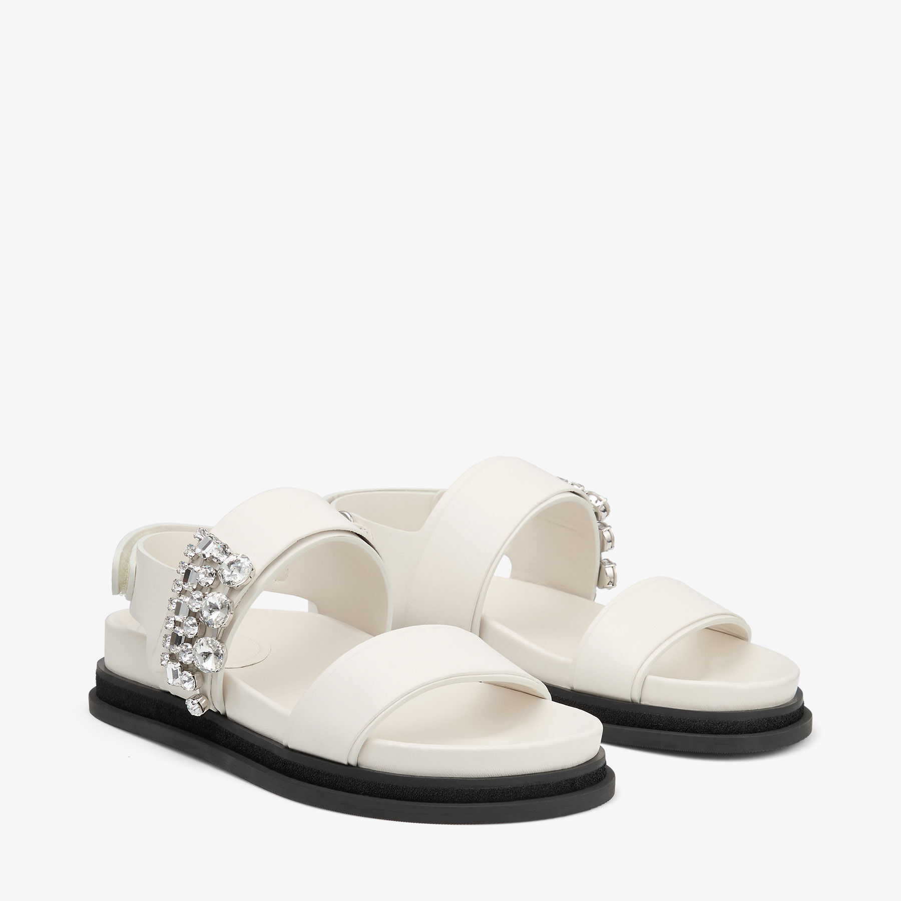 Verity Sandal Flat Latte Leather Crystal Flat Sandals