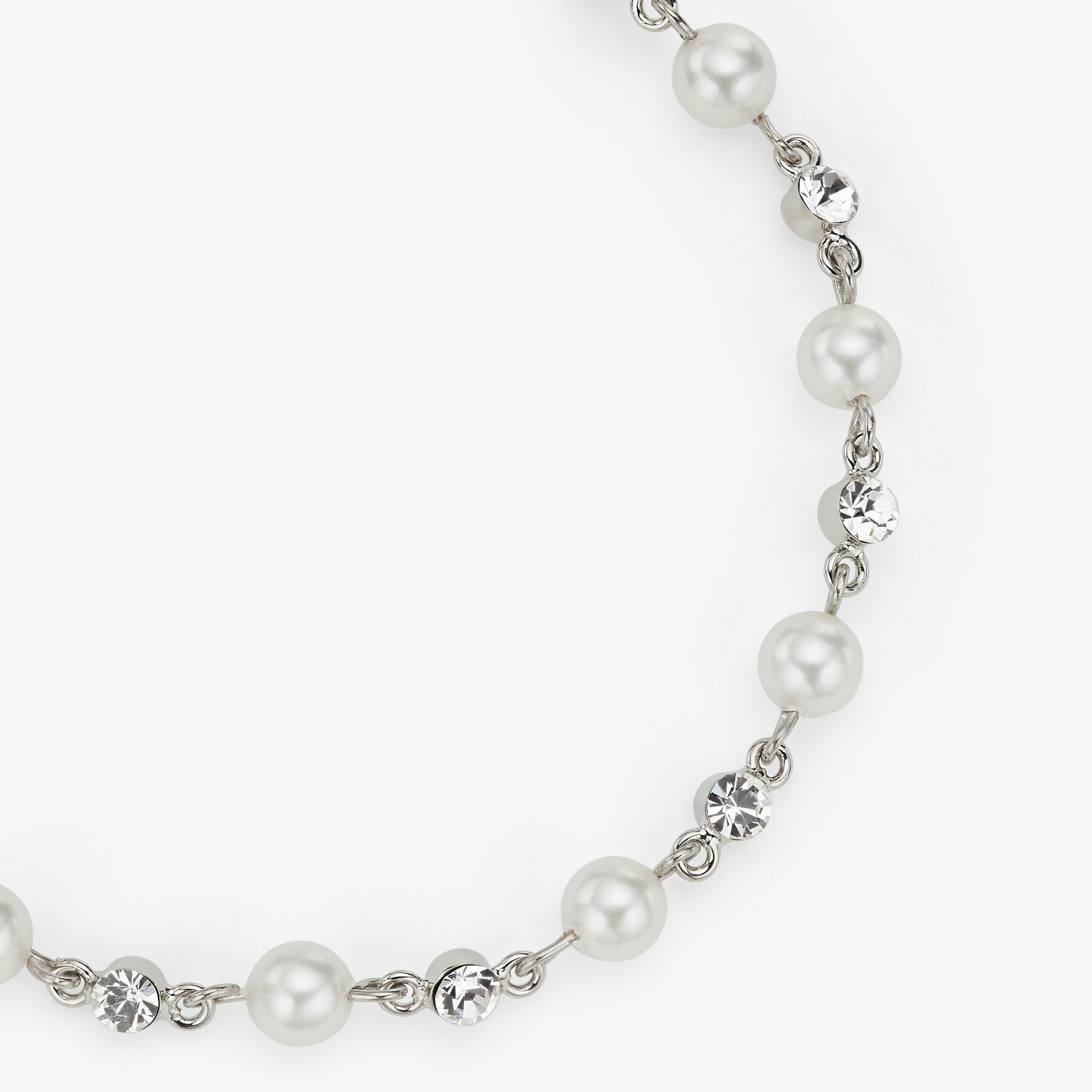 Pearl Crystal Anklet Silver-Finish Metal Anklet with Pearl, Crystal and JC Monogram Charms