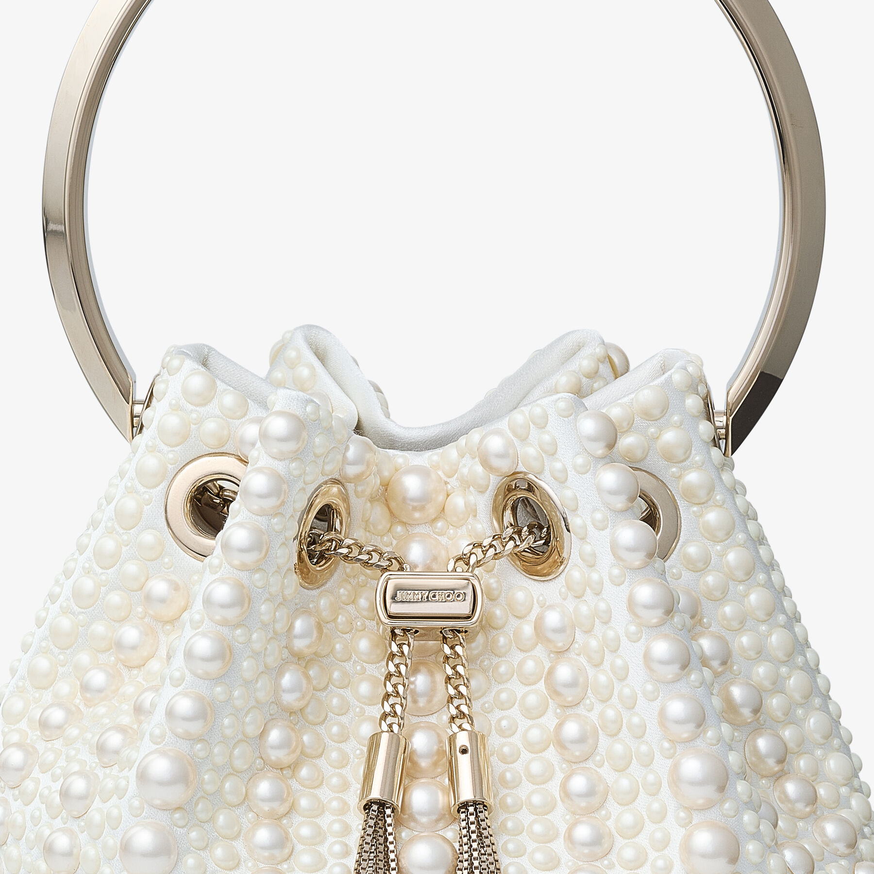Bon Bon Ivory Satin Bag with All-Over Pearls