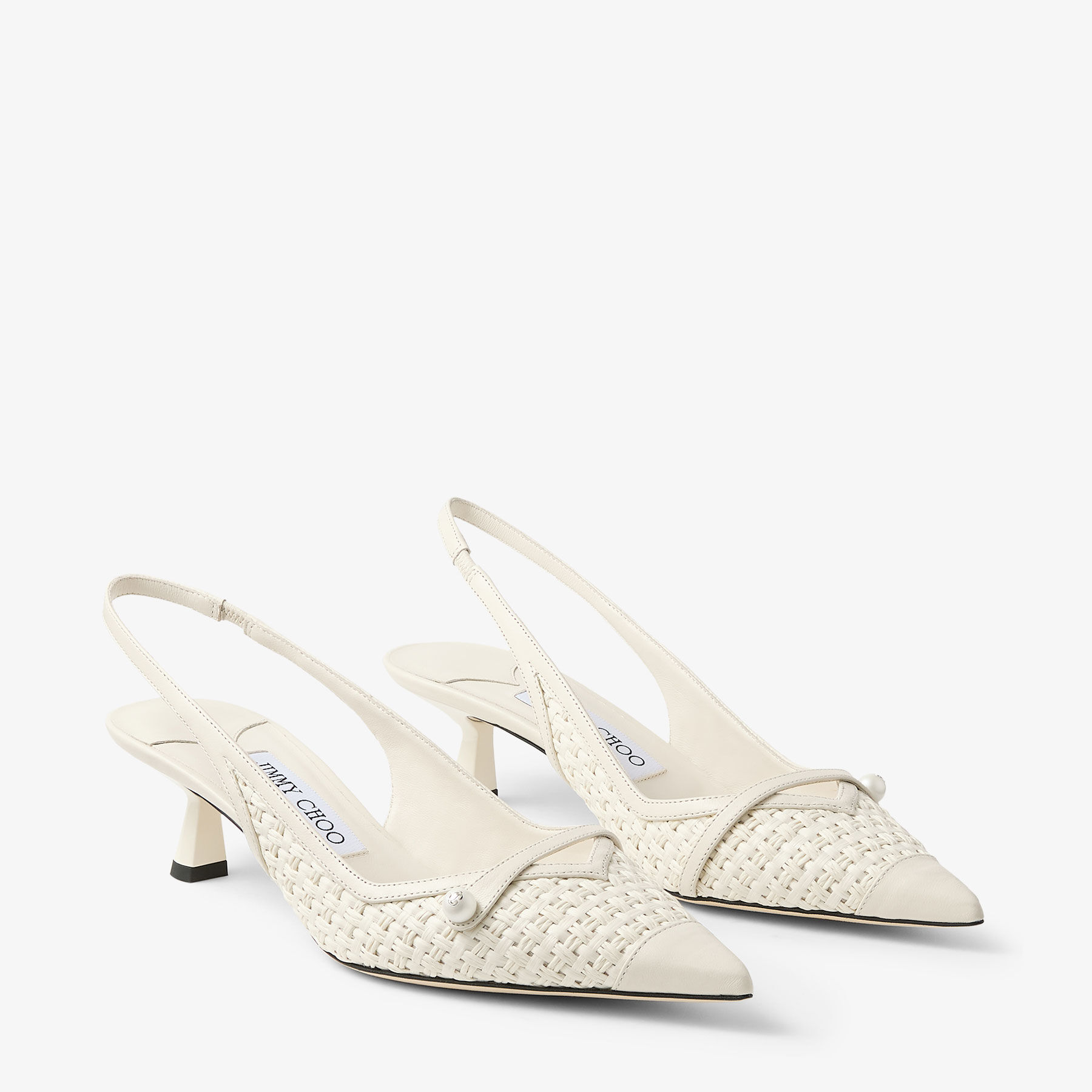 Amita 45 Latte Leather and Raffia Pumps