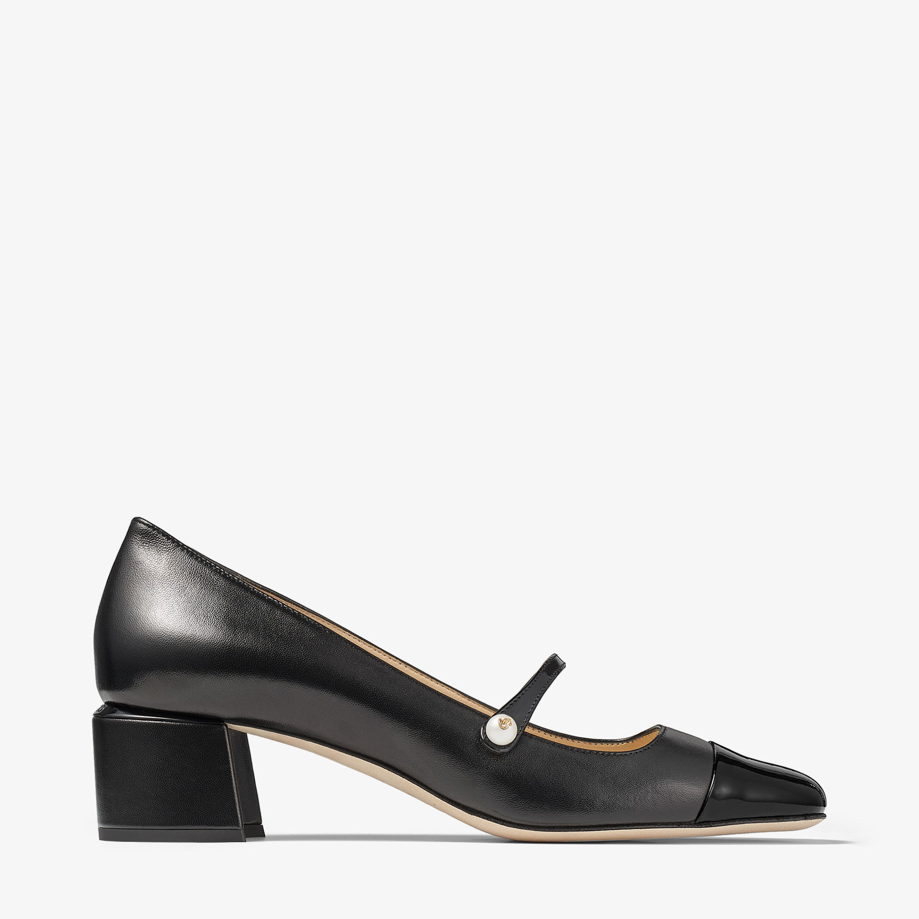 Elisa 45 Black Nappa and Patent Leather Pumps