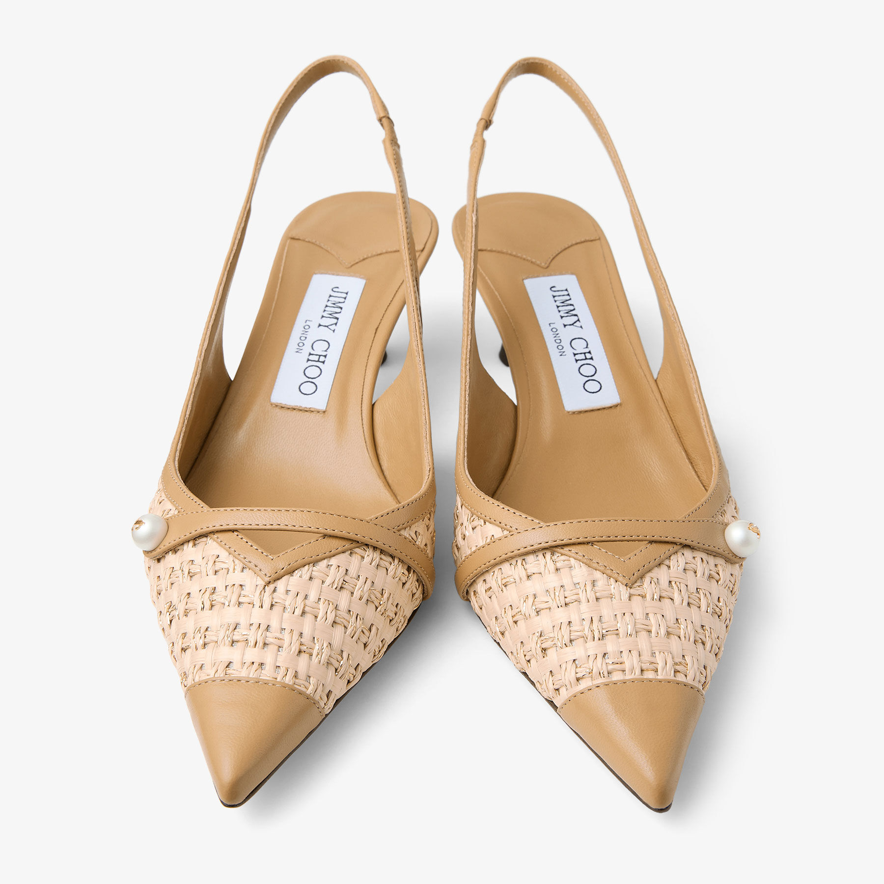 Amita 45 Cappuccino Leather and Raffia Slingback Pumps