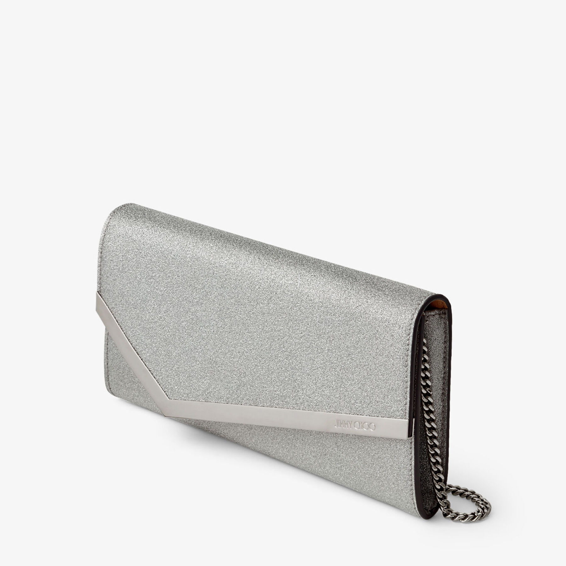 Emmie Silver Fine Glitter Leather Clutch Bag
